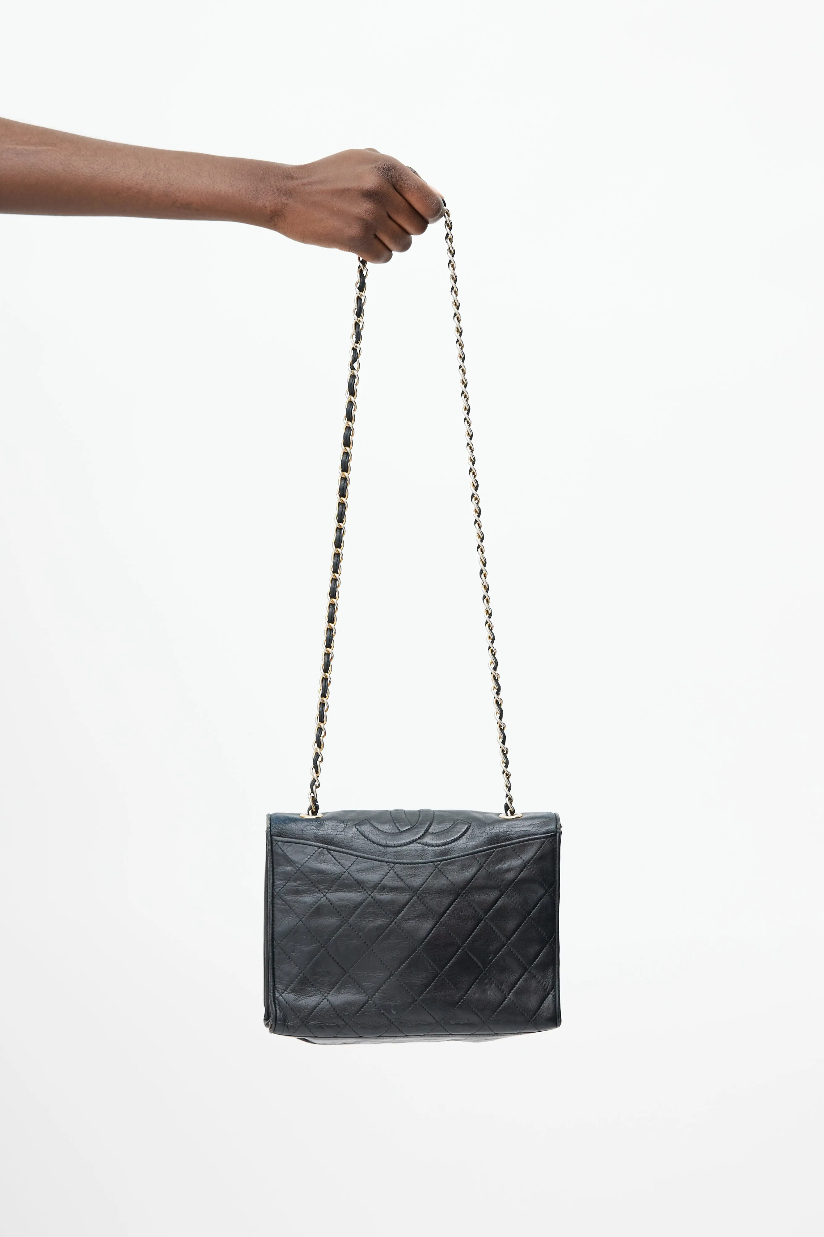 1989 Black Quilted Matelasse Shoulder Bag