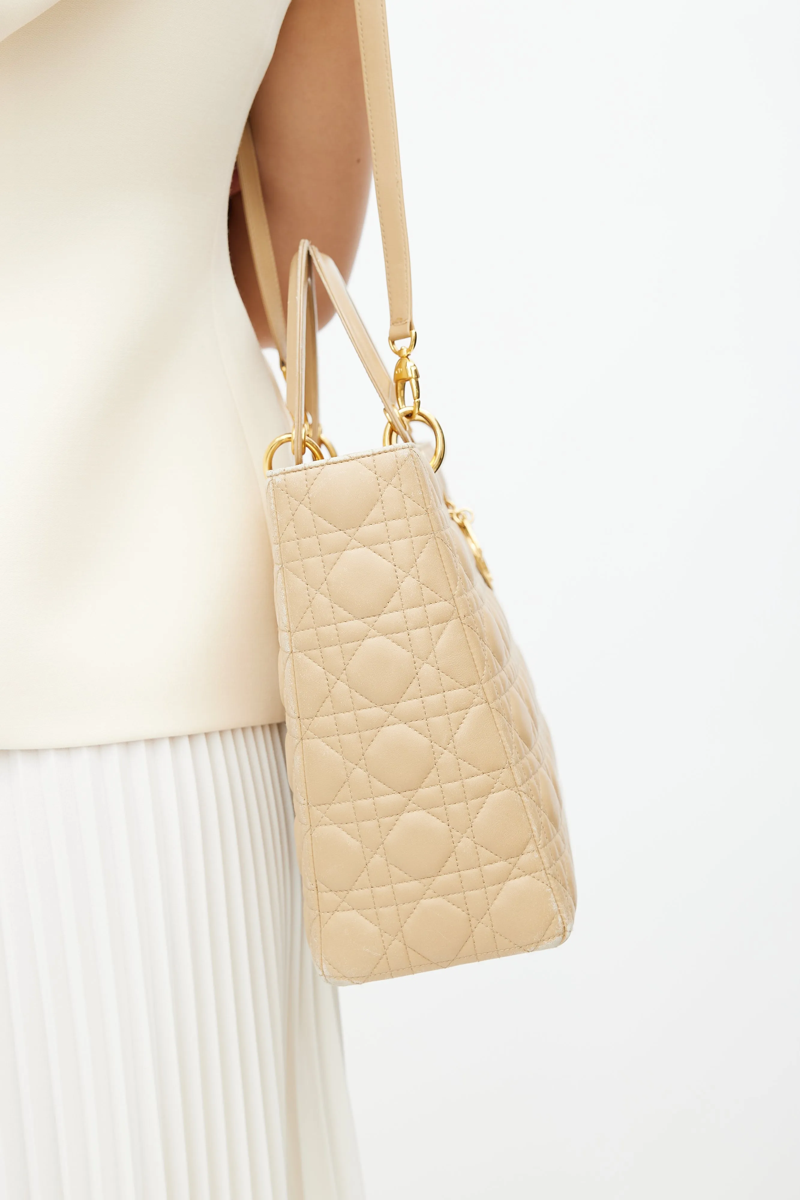 1999 Beige Quilted Leather Large Lady Dior Bag