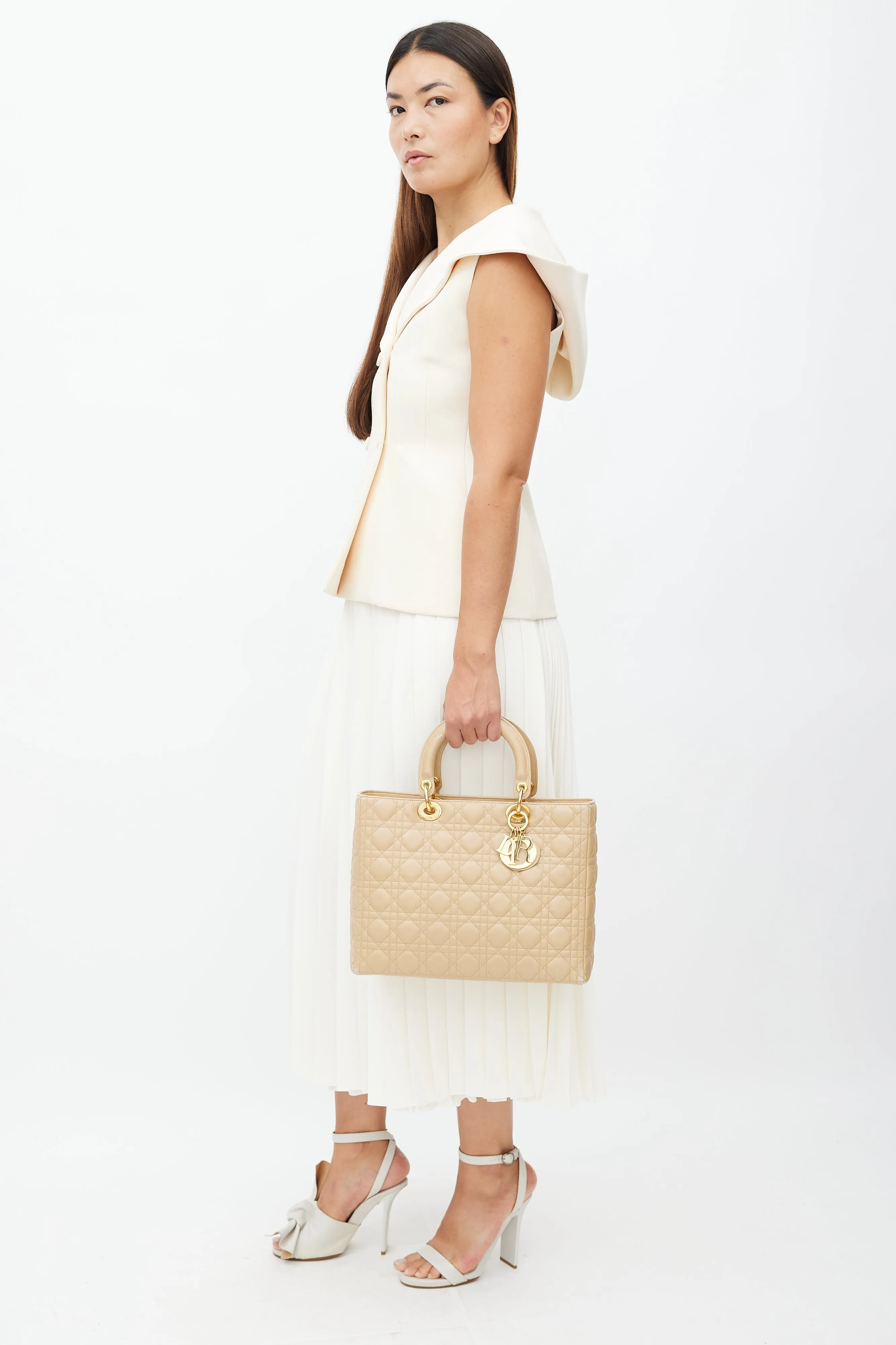 1999 Beige Quilted Leather Large Lady Dior Bag