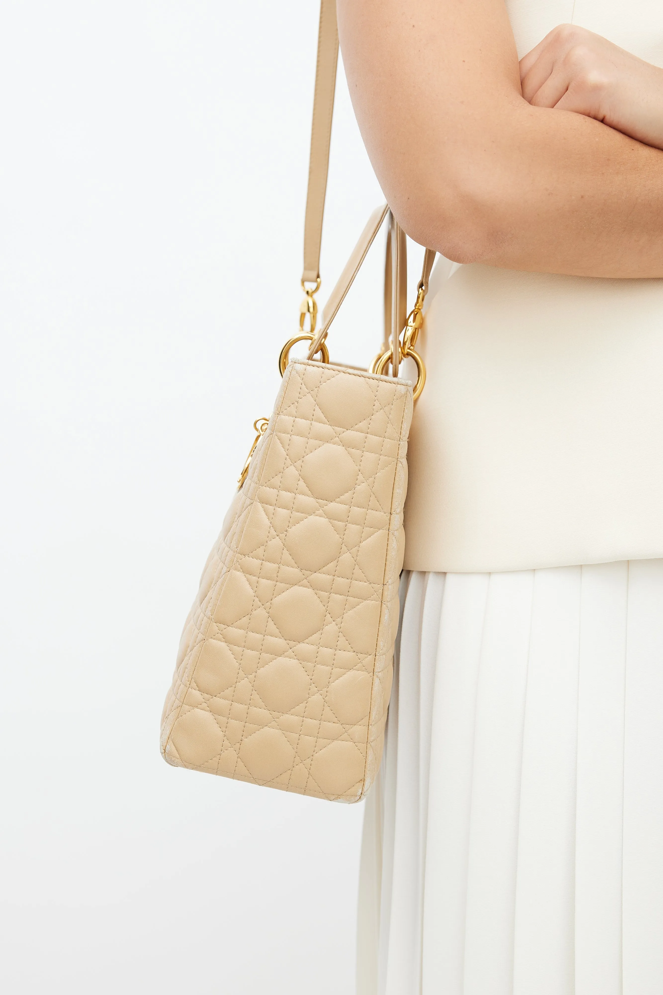1999 Beige Quilted Leather Large Lady Dior Bag
