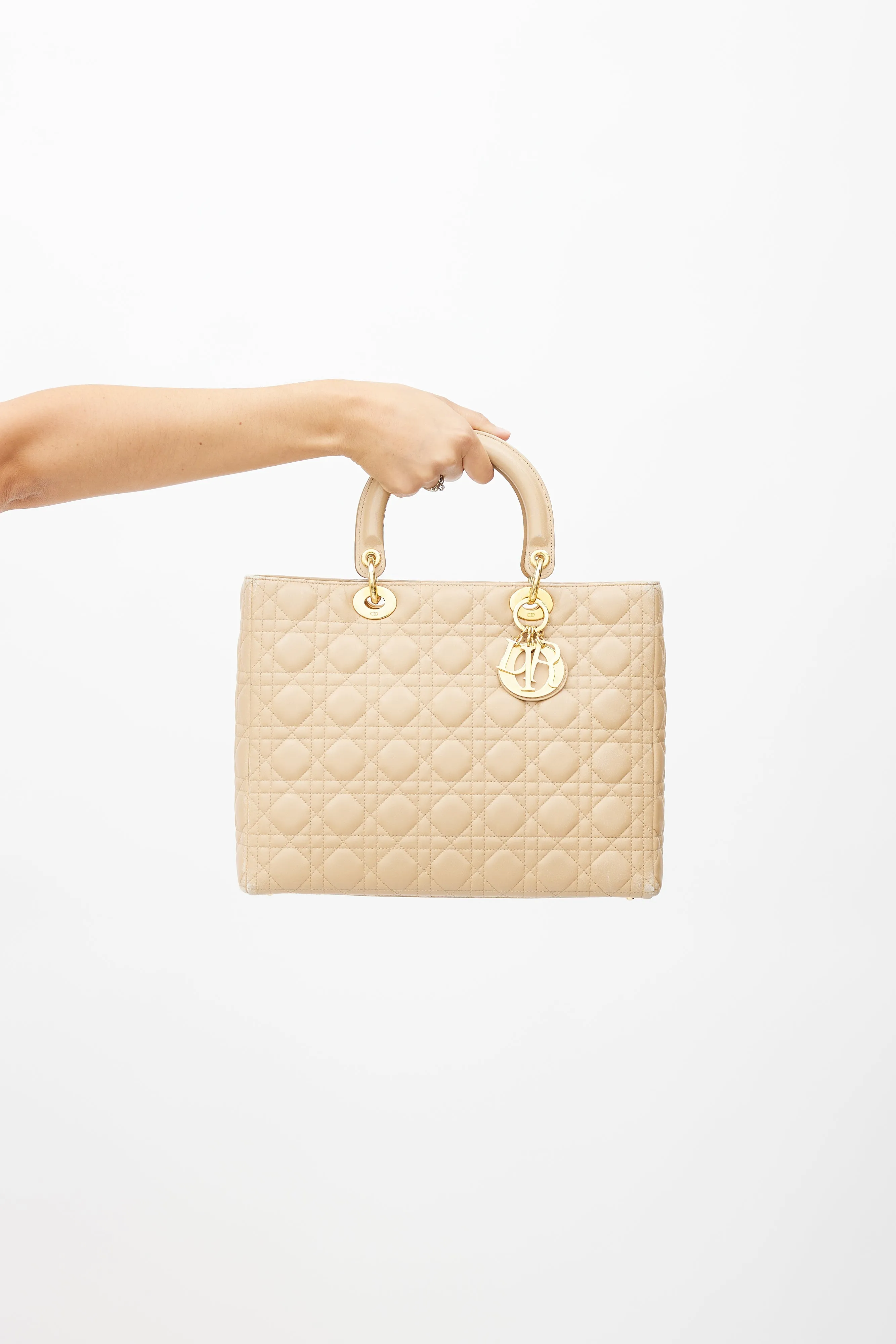 1999 Beige Quilted Leather Large Lady Dior Bag