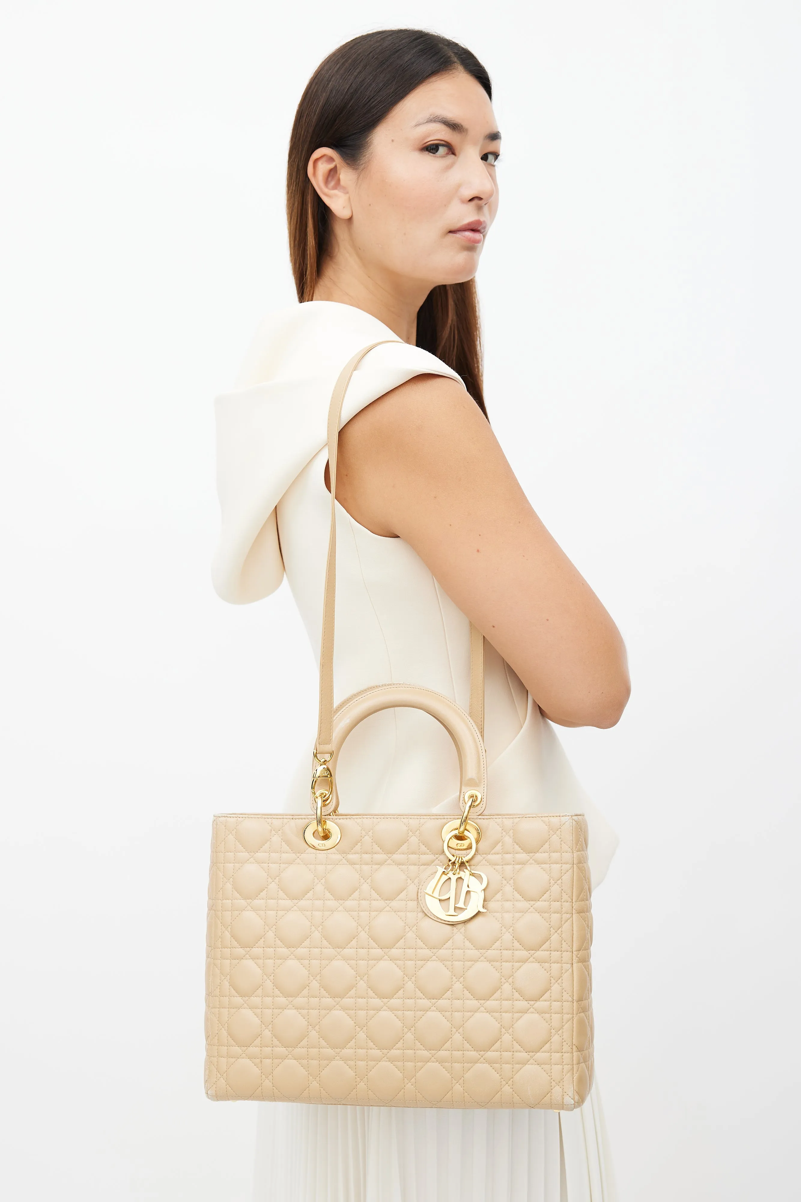1999 Beige Quilted Leather Large Lady Dior Bag