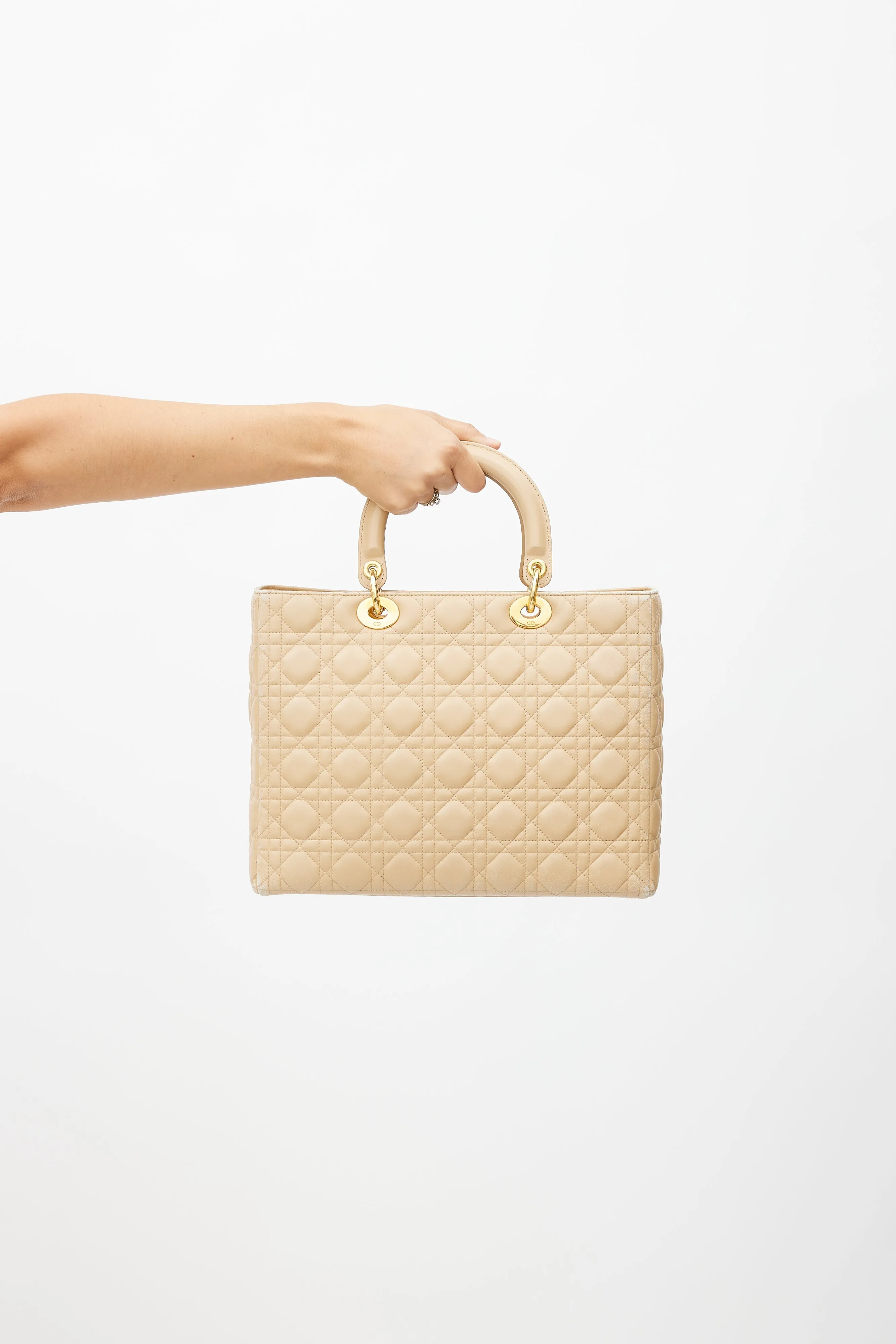 1999 Beige Quilted Leather Large Lady Dior Bag