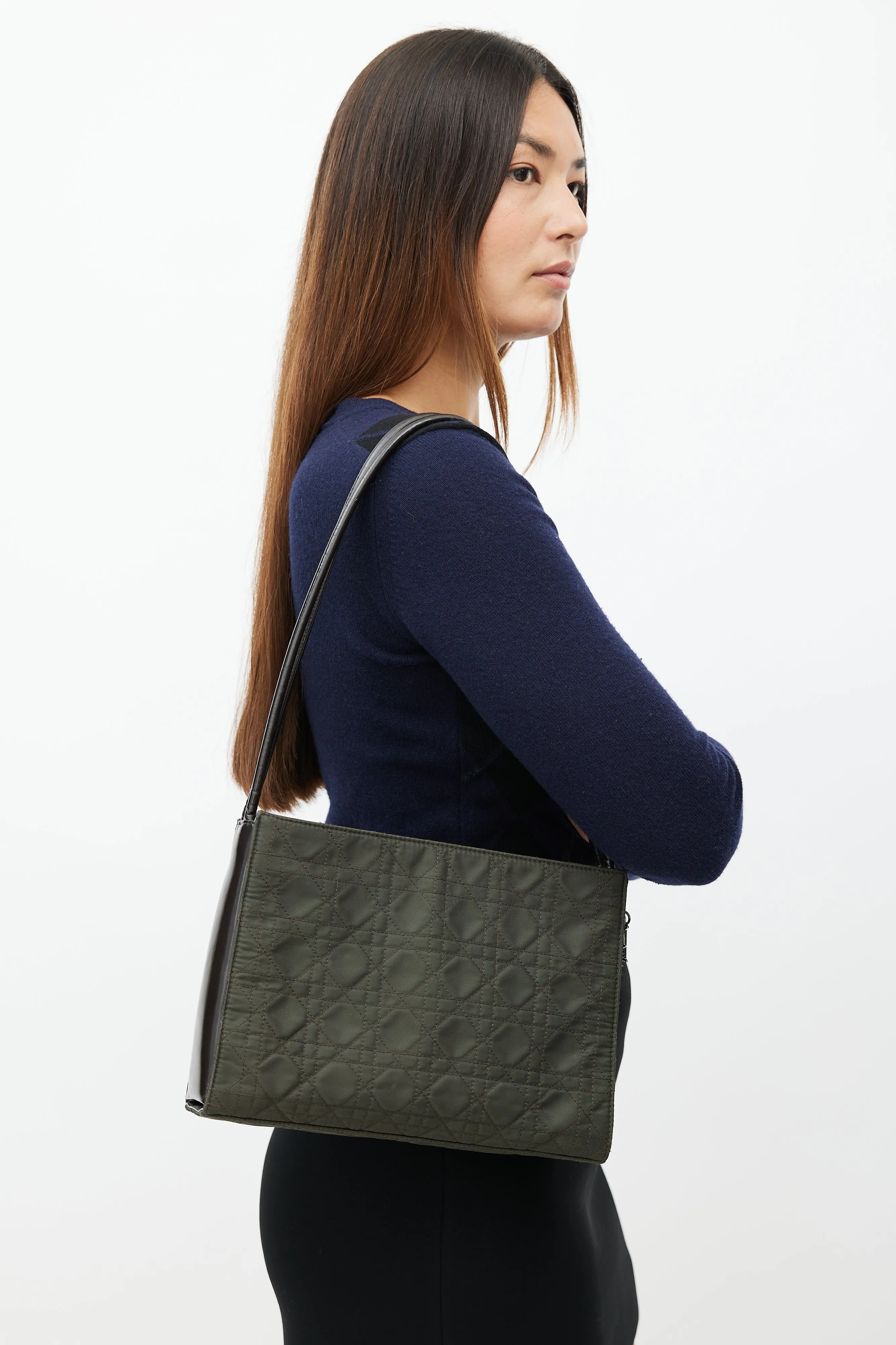 1999 Khaki Green & Brown Nylon Cannage Shoulder Bag