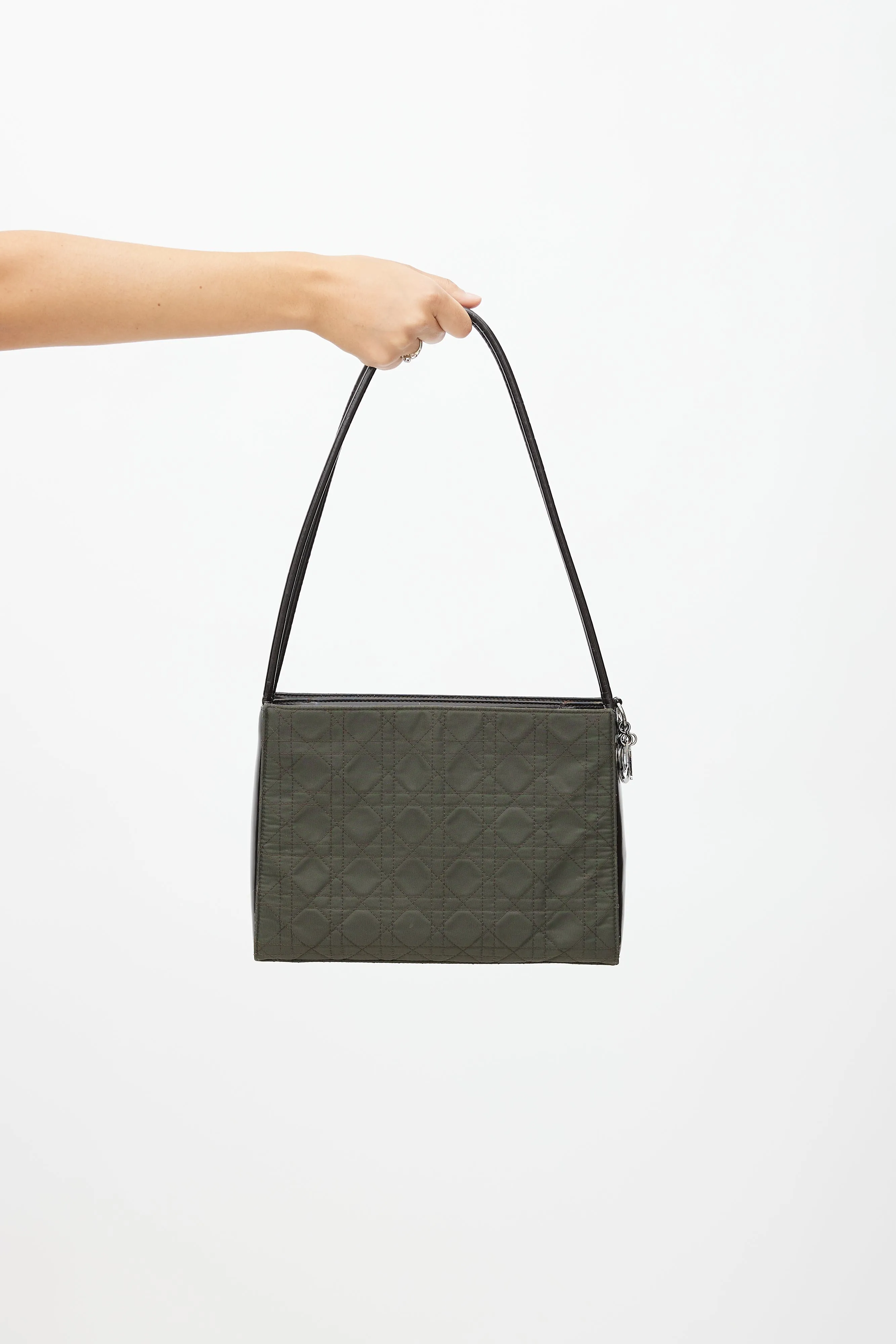 1999 Khaki Green & Brown Nylon Cannage Shoulder Bag