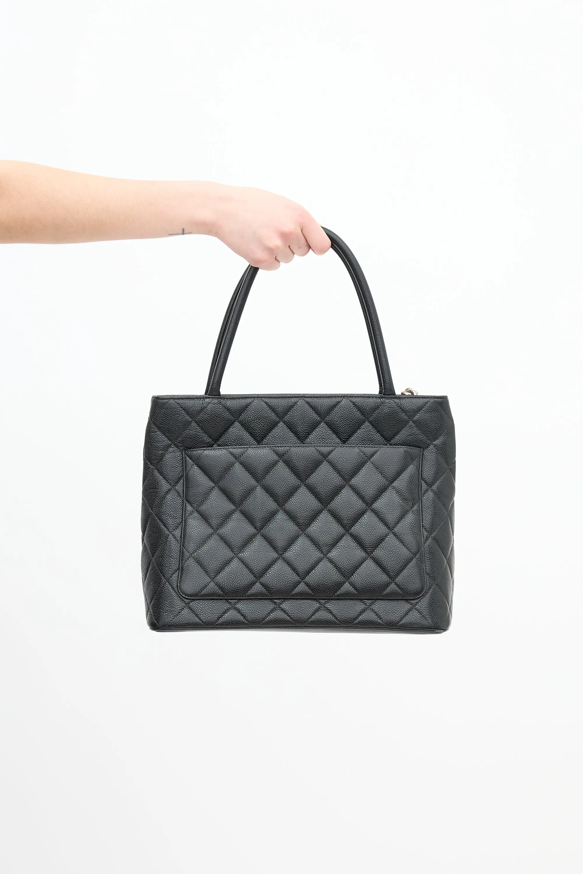 2000 Black Quilted Leather Medallion Bag