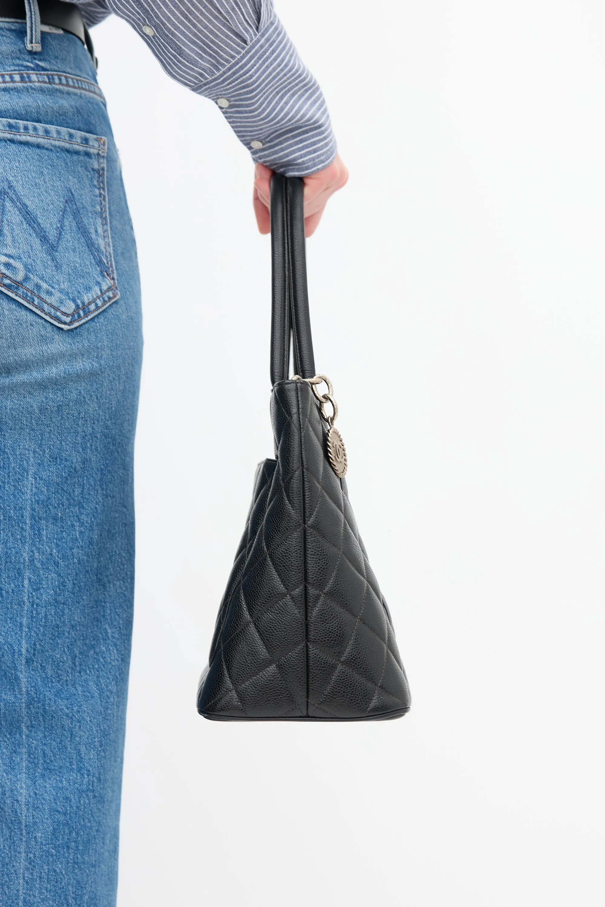 2000 Black Quilted Leather Medallion Bag