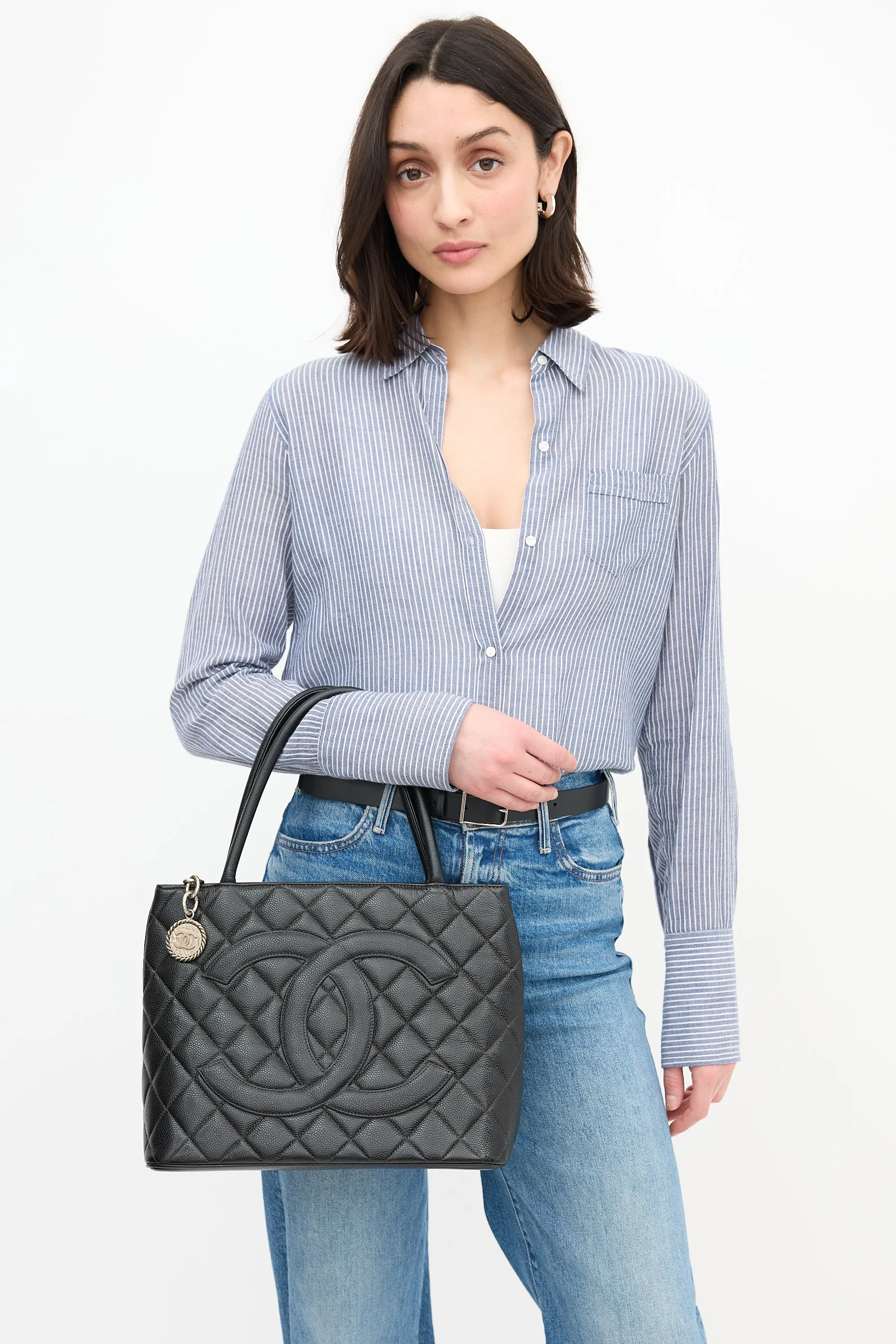 2000 Black Quilted Leather Medallion Bag