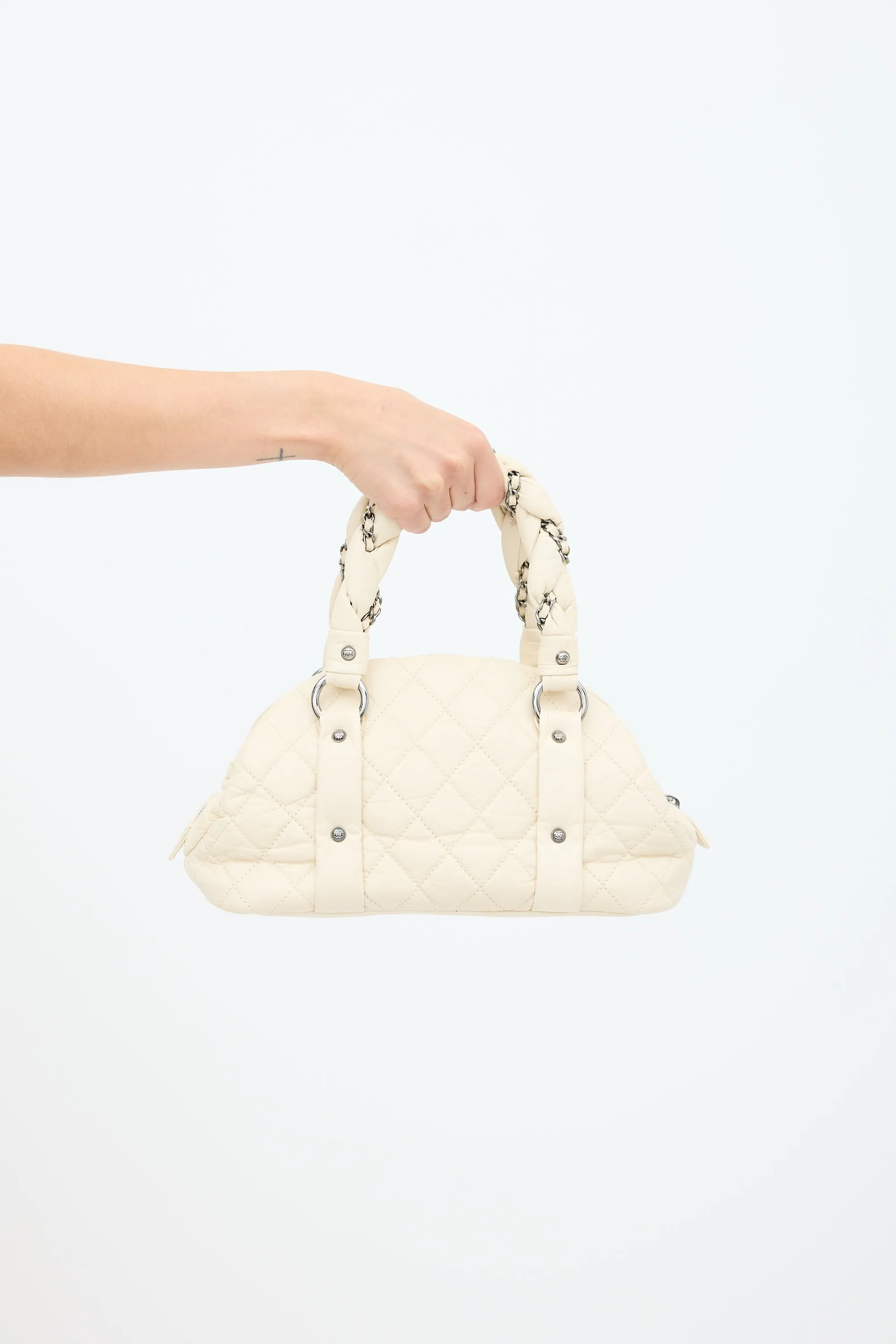 2006 White Leather Lady Braid Bowler Bag