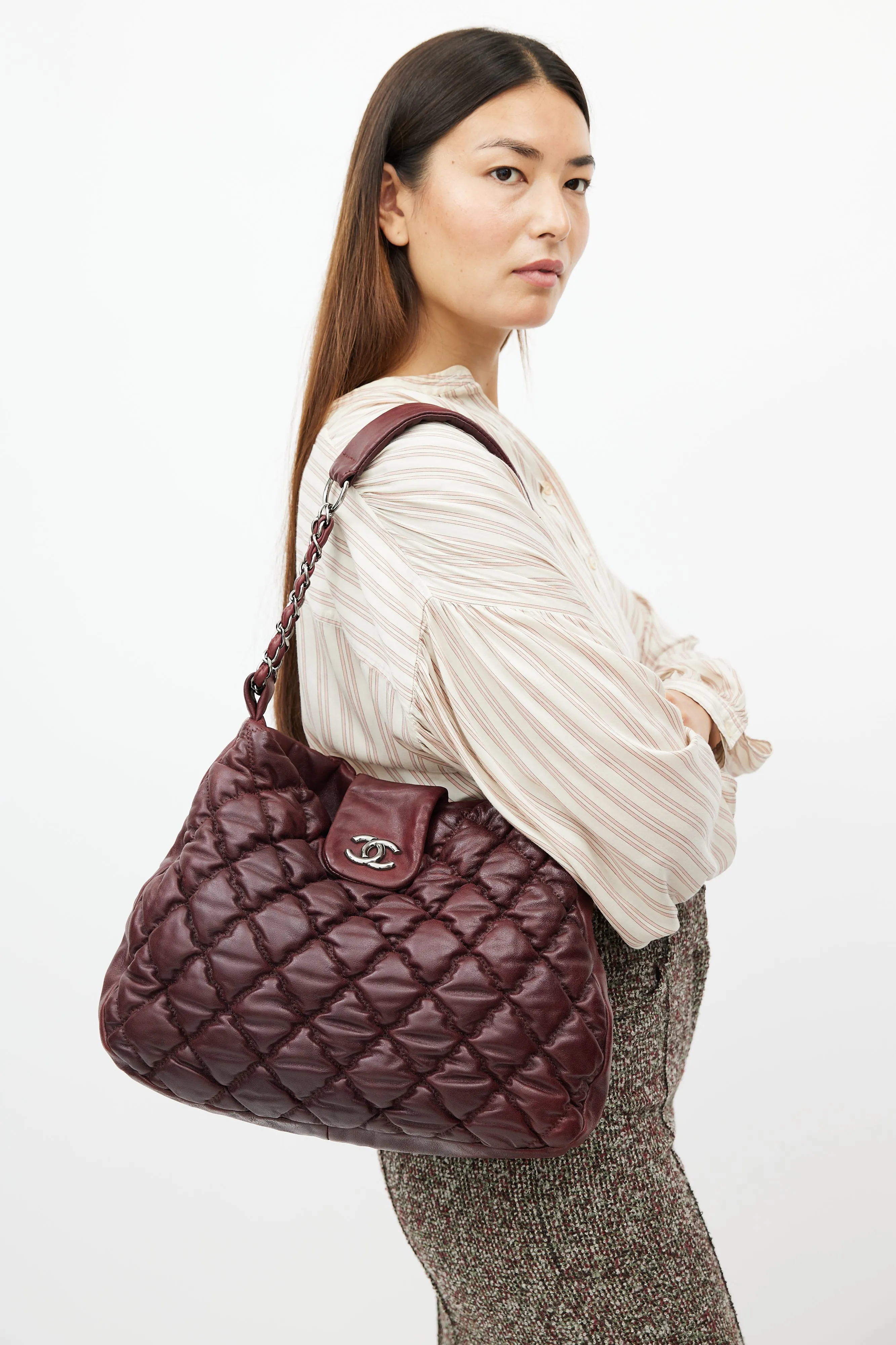2008 Burgundy Quilted Leather Bubble Bag