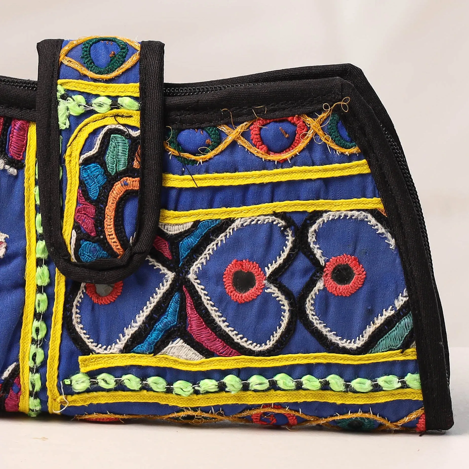 Blue - Handcrafted Kutch Embroidery Cotton Clutch / Wallet