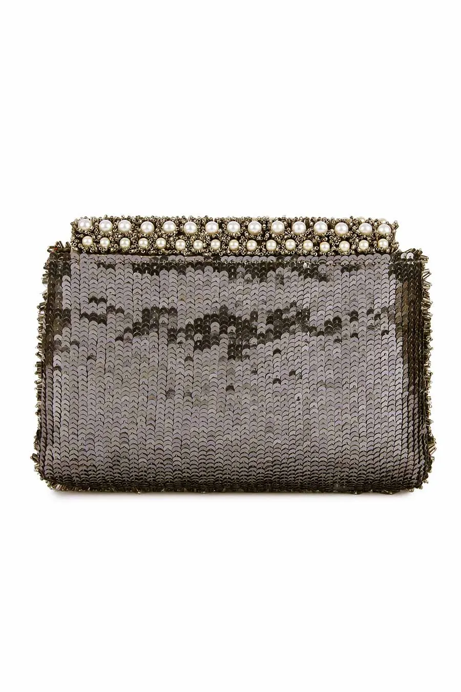 Bronze Pearl & Beads Hand-Embroidered Clutch