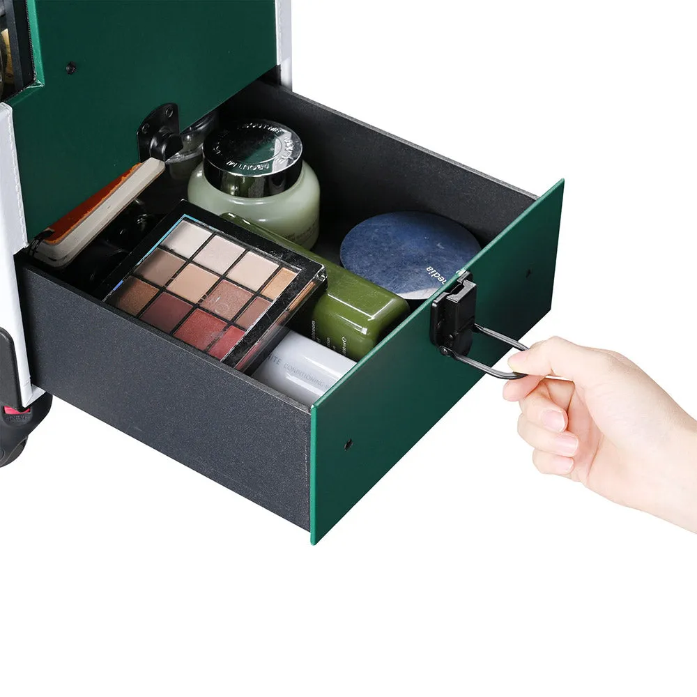 Byootique Fuhold Emerald Green Rolling Makeup Artist Case with Side Drawer