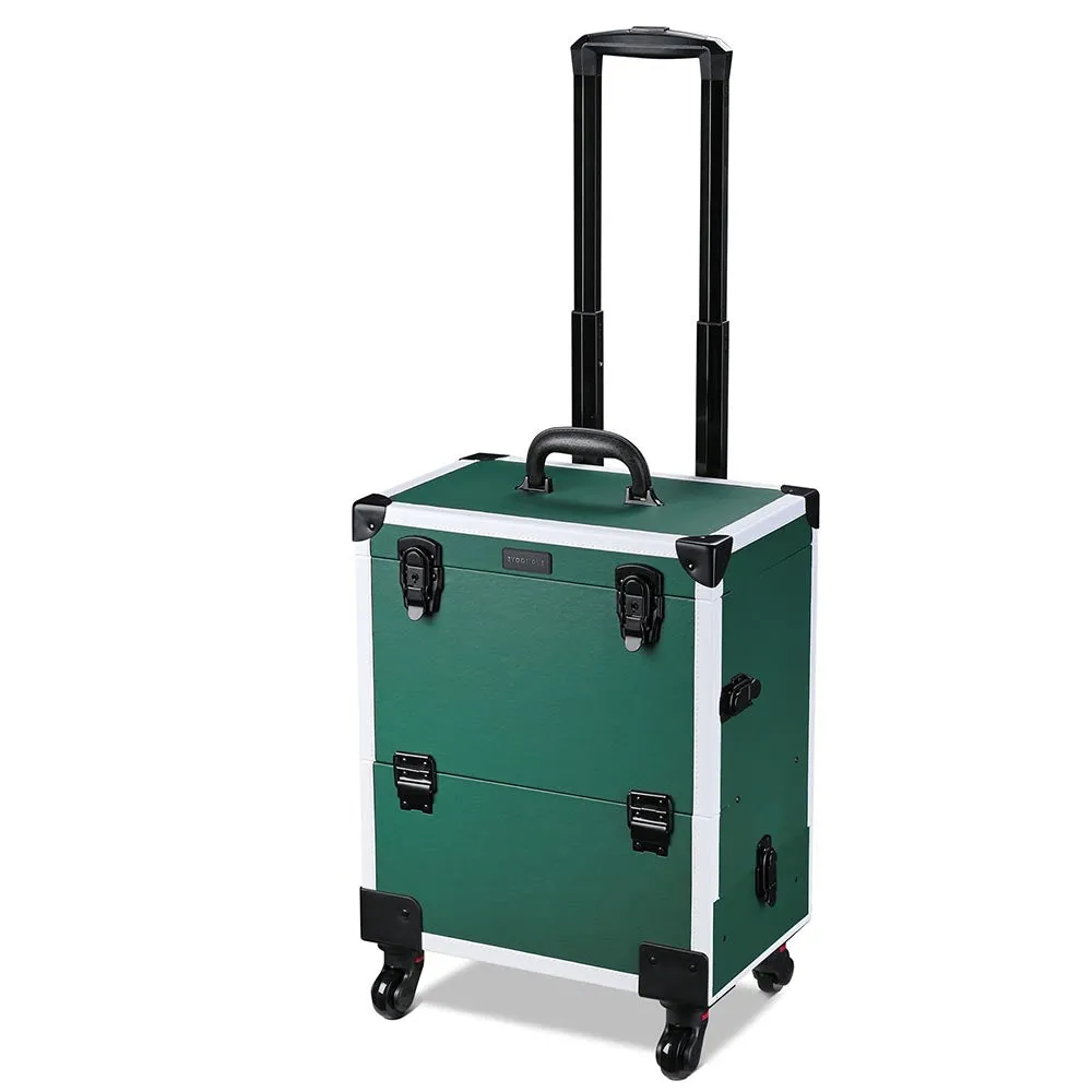 Byootique Fuhold Emerald Green Rolling Makeup Artist Case with Side Drawer