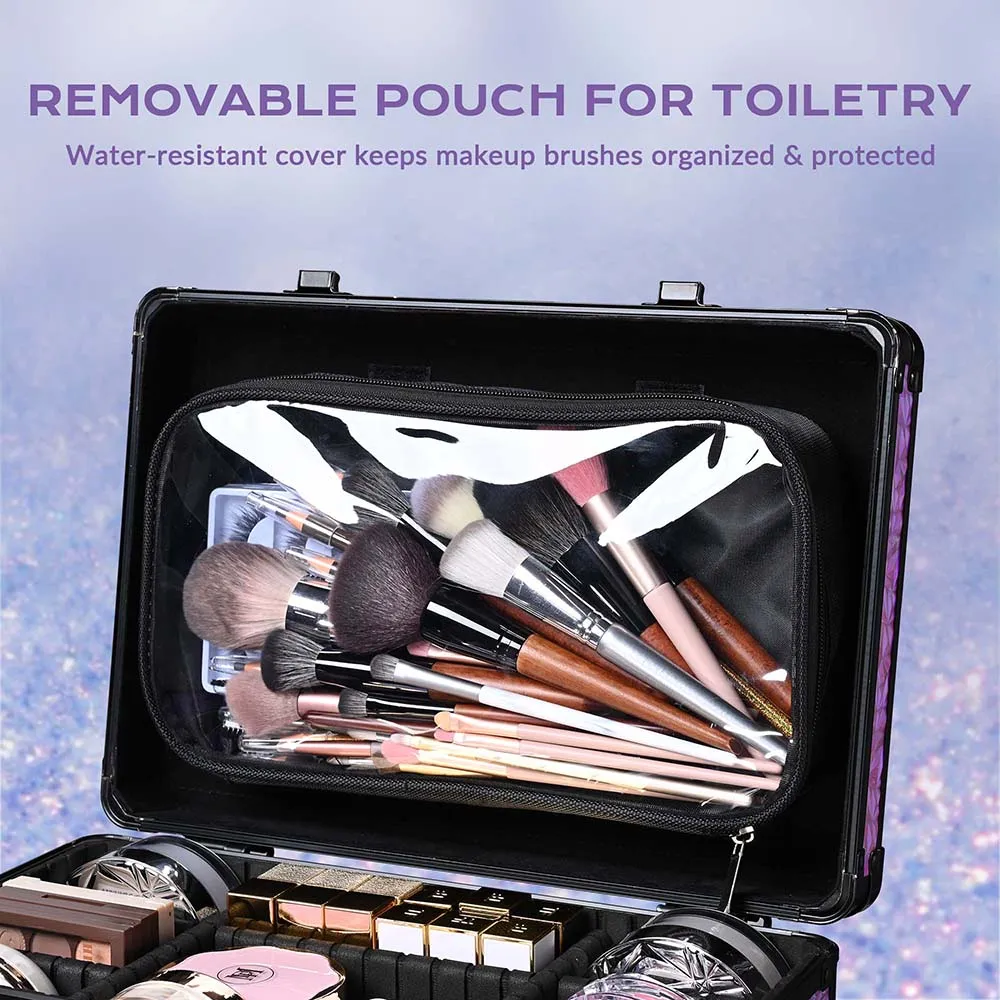Byootique Makeup Case FuHold Cosmetology Rolling Case with Drawer