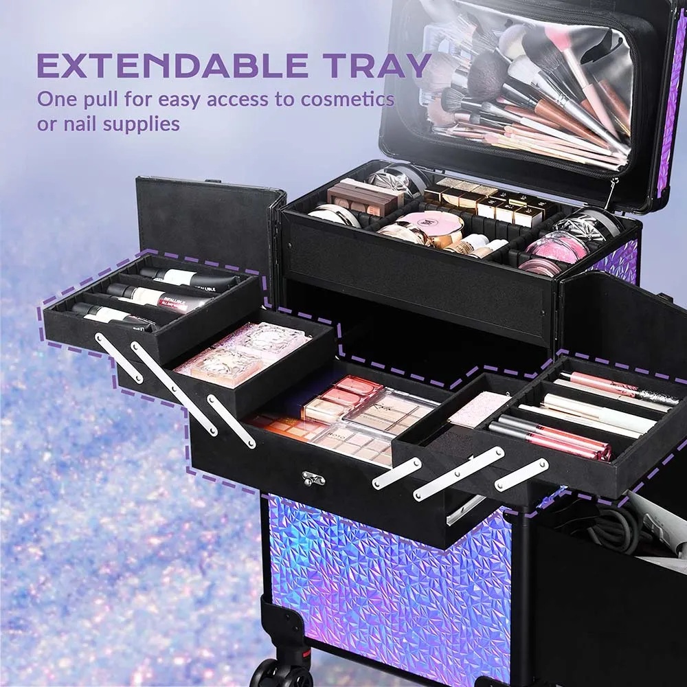 Byootique Makeup Case FuHold Cosmetology Rolling Case with Drawer