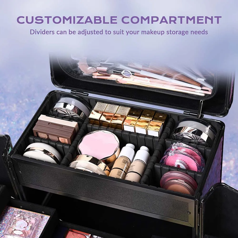 Byootique Makeup Case FuHold Cosmetology Rolling Case with Drawer