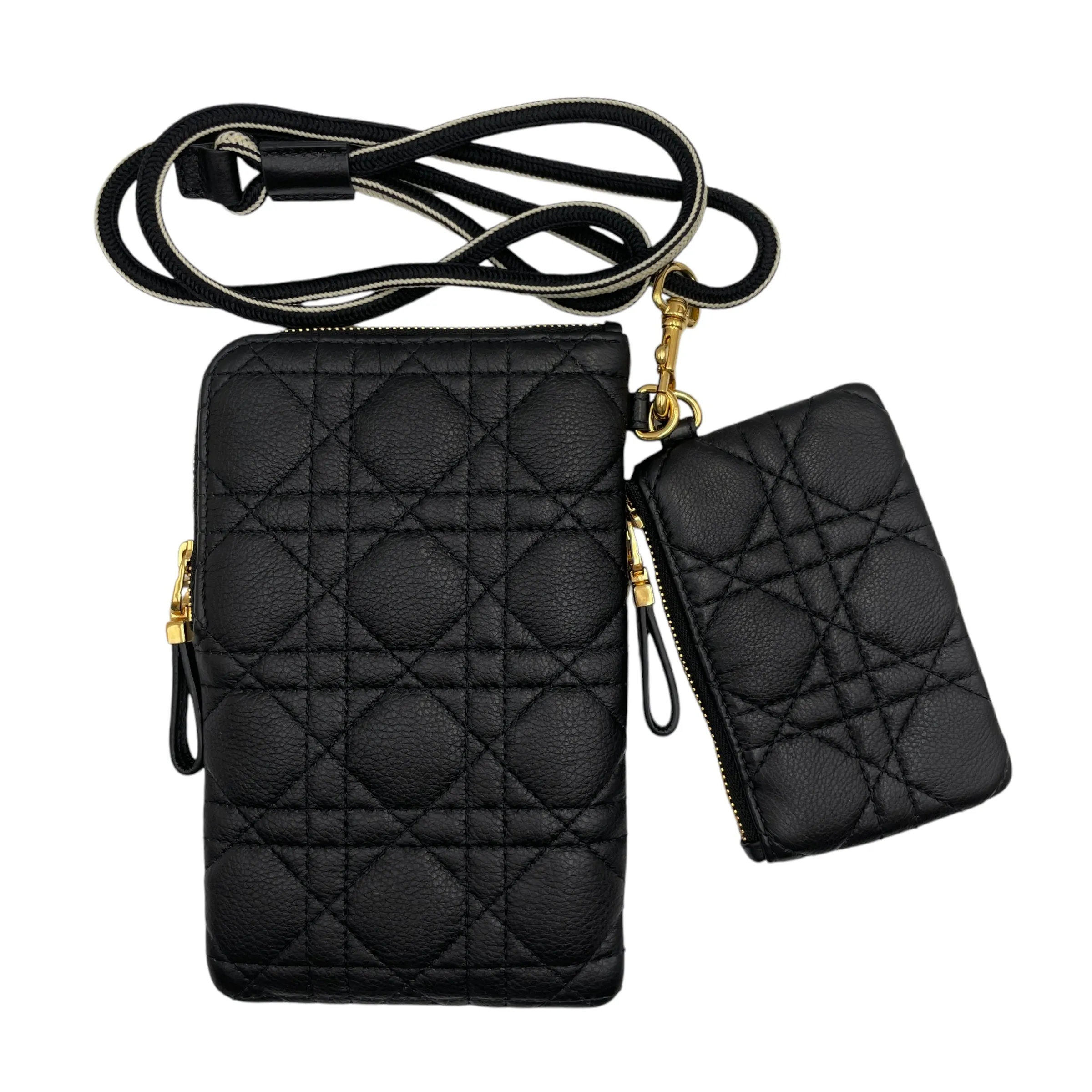 Caro Multifunctional Pouch Black Crossbody Bag in Calfskin, Gold hardware