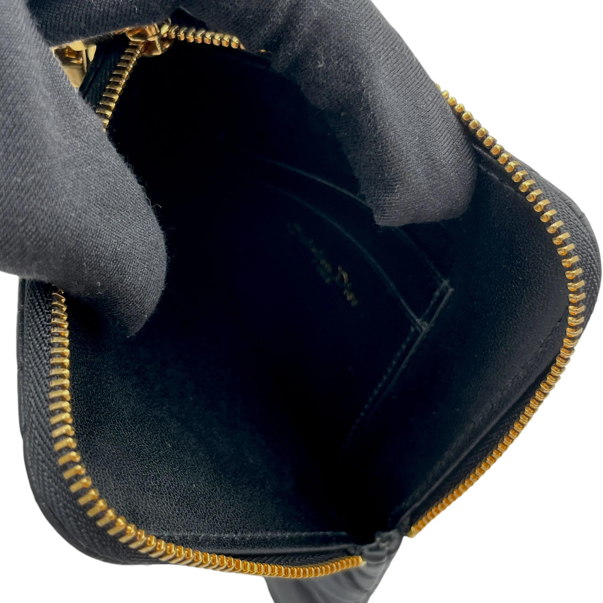 Caro Multifunctional Pouch Black Crossbody Bag in Calfskin, Gold hardware