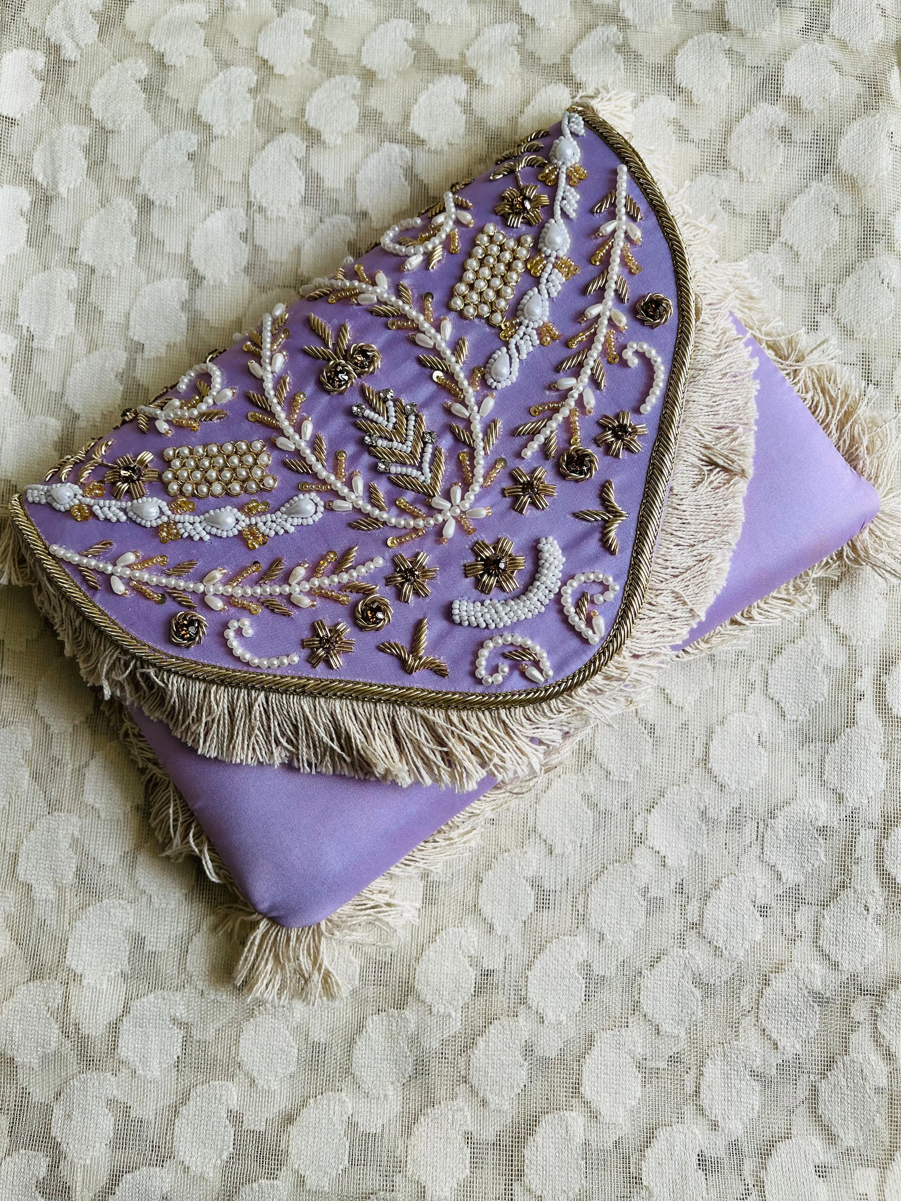 Chain Handle Embroidered Clutch