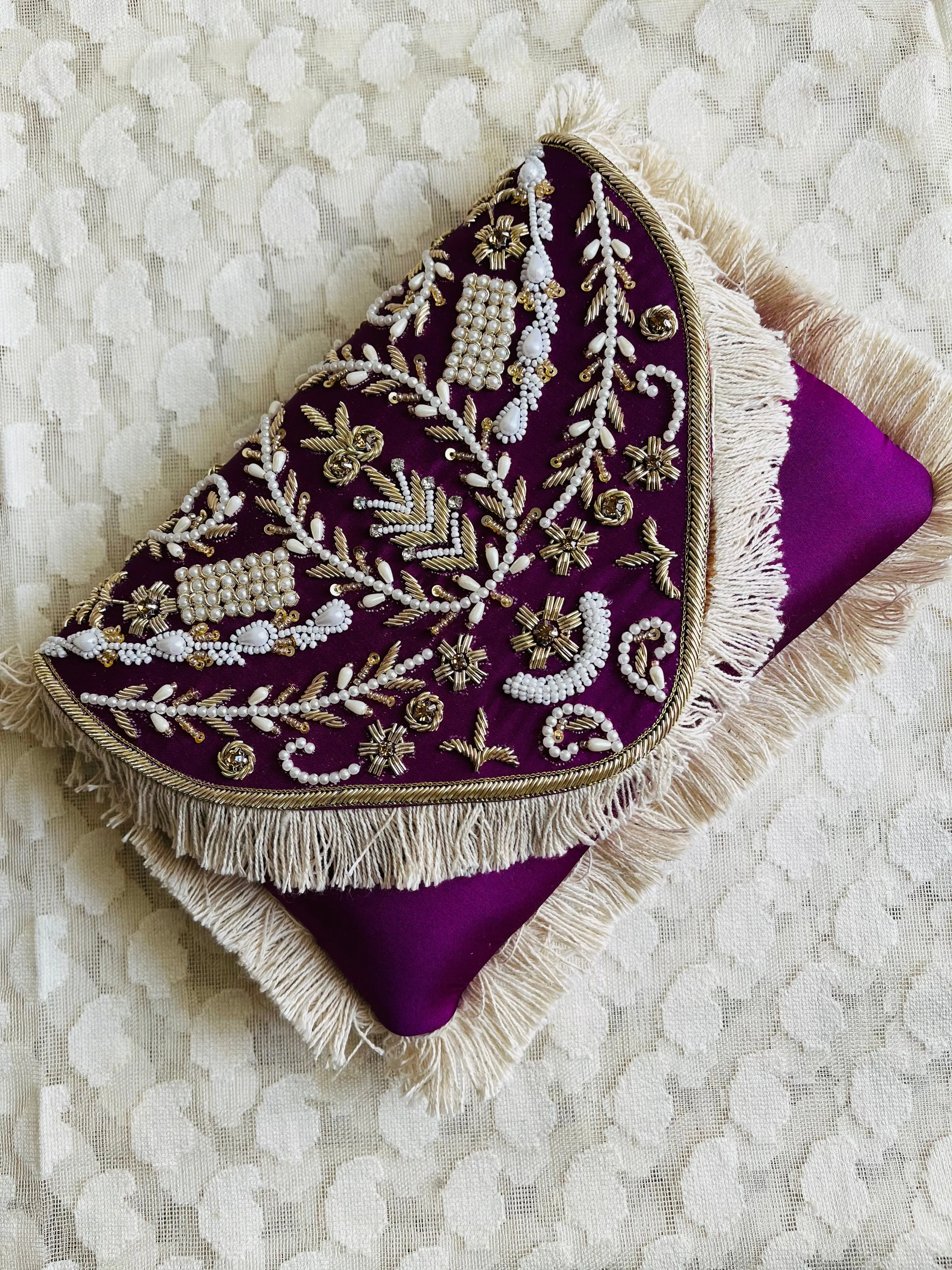 Chain Handle Embroidered Clutch