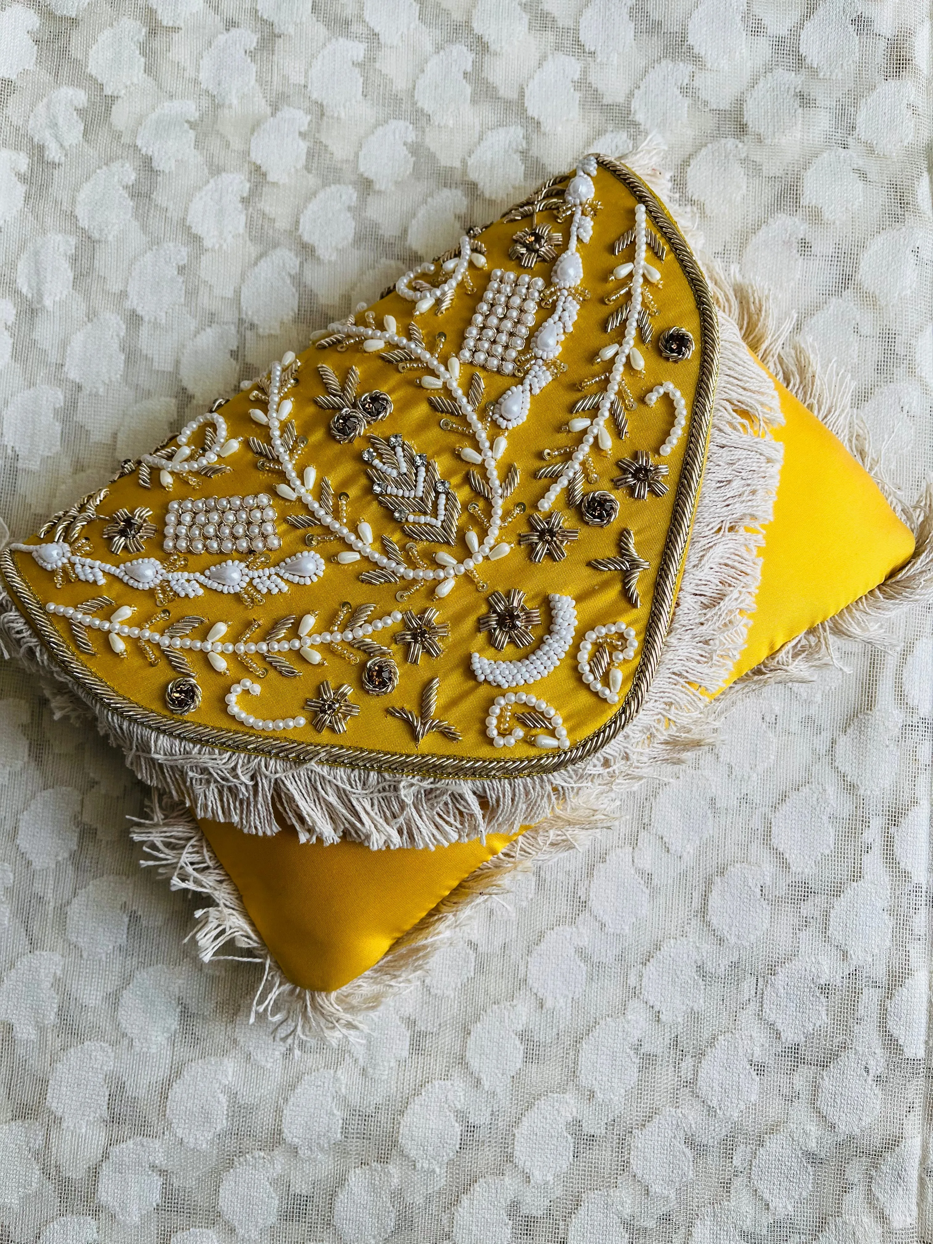 Chain Handle Embroidered Clutch