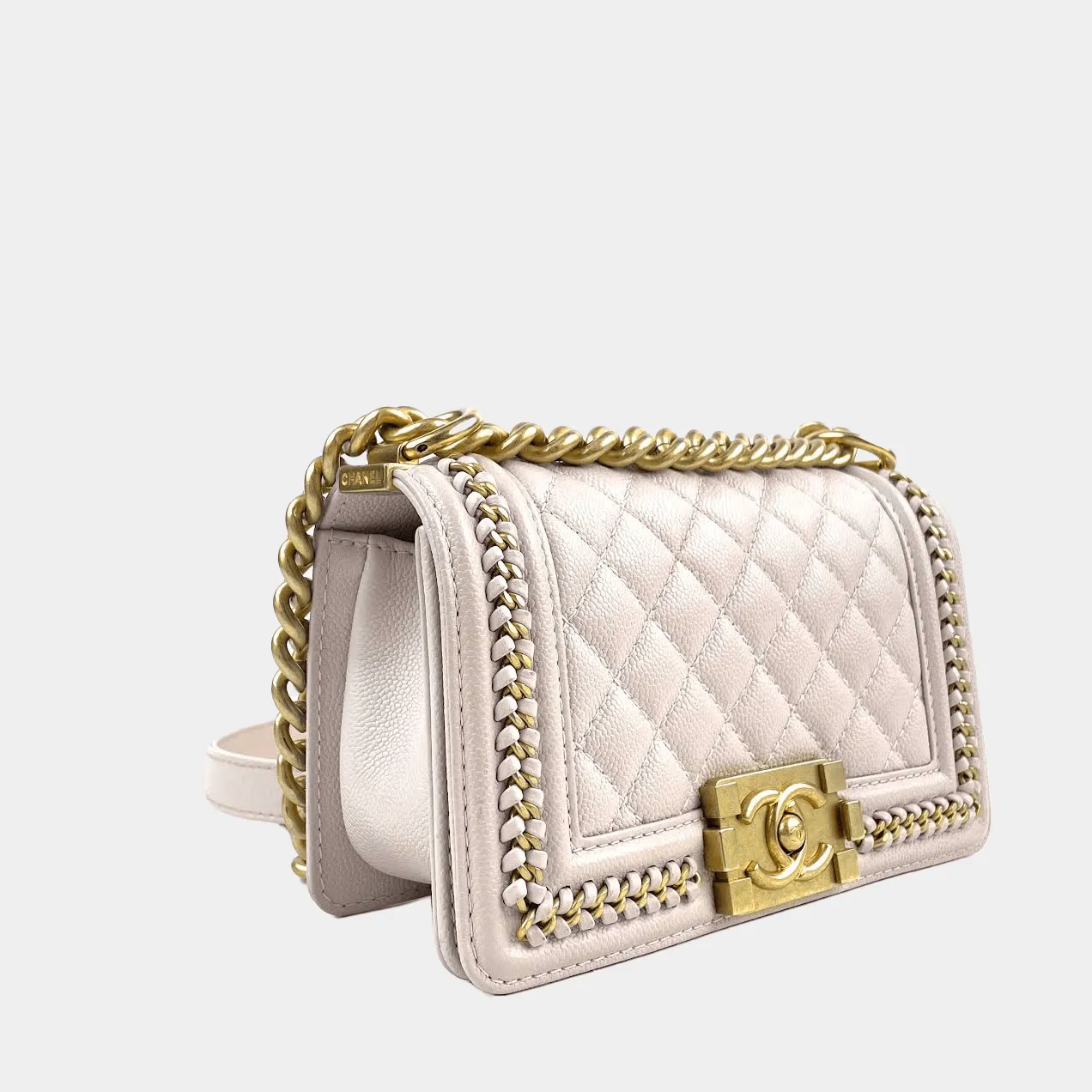 CHANEL 2021 - 2022 Small Boy "Braid Around" Bag Light Purple with Gold