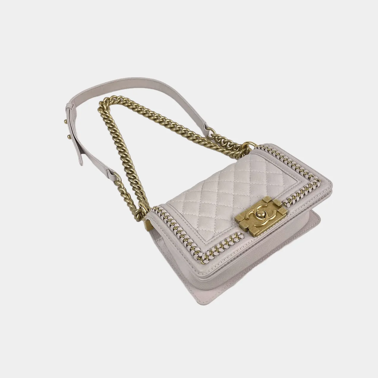 CHANEL 2021 - 2022 Small Boy "Braid Around" Bag Light Purple with Gold