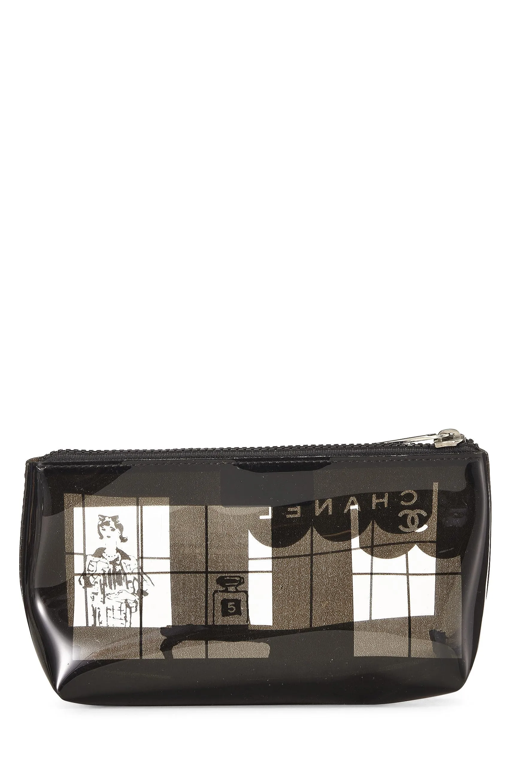Chanel,  Clear & Black Vinyl Chanel Maison Pouch, Black