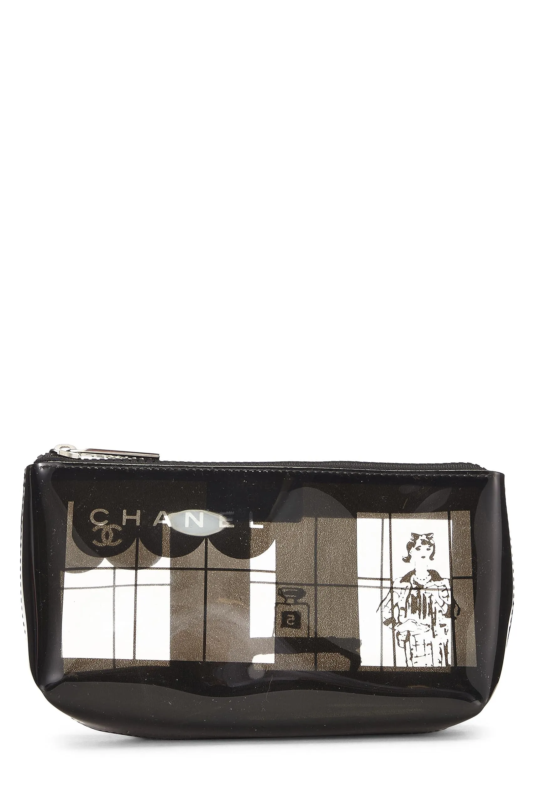 Chanel,  Clear & Black Vinyl Chanel Maison Pouch, Black