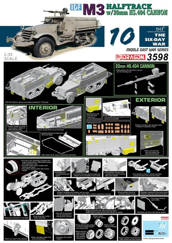 Dragon Military Models 1/35 IDF M3 Halftrack w/20mm Hispano-Suiza HS.404 Cannon Kit