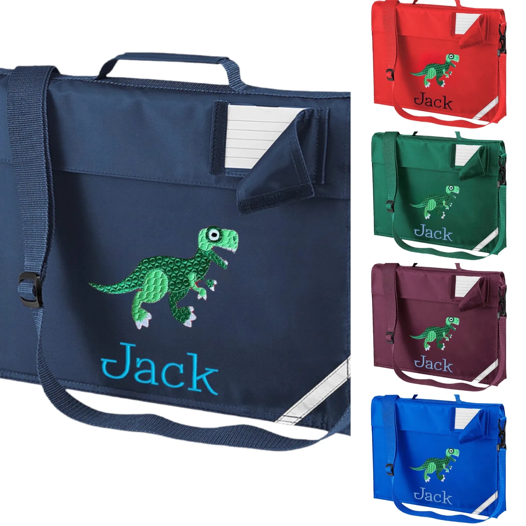 Embroidered Bookbag with strap - Dinosaur