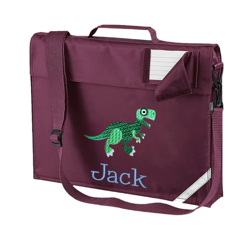 Embroidered Bookbag with strap - Dinosaur