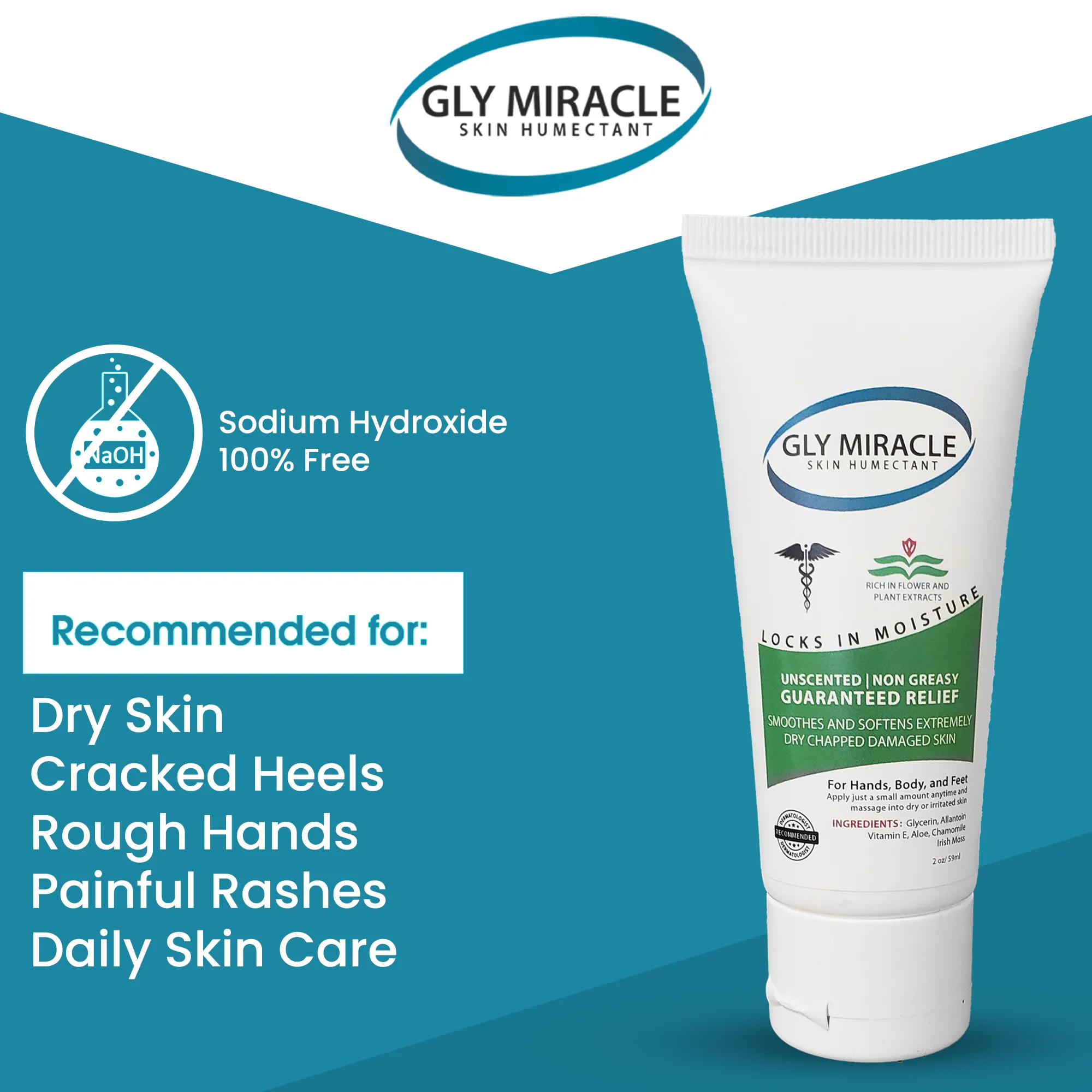 GLY MIRACLE Unscented Dry Skin Lotion – 2 oz Tube | Deep, Non-Greasy Hydration for Dry, Cracked Hands, Cuticles & Feet