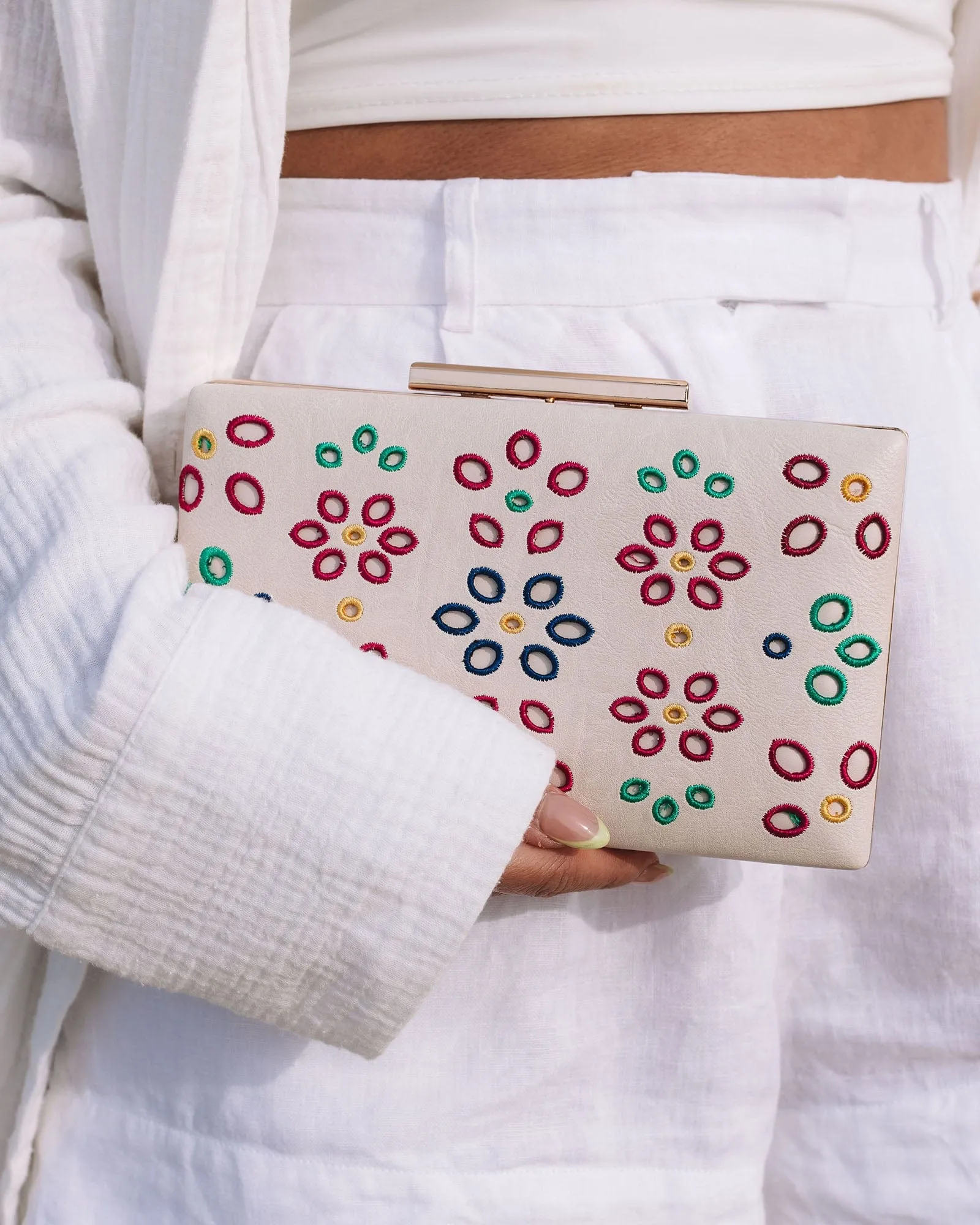 Ivory Jaimii Embroidered Clutch Bag