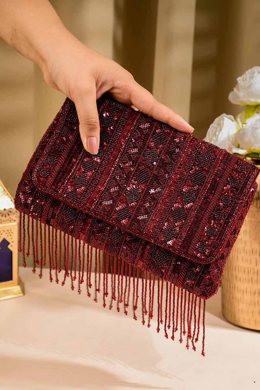 Maroon Mahira Hand-Embroidered Clutch