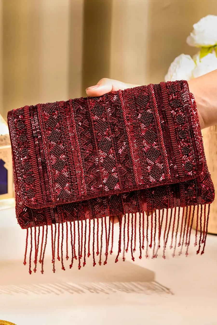 Maroon Mahira Hand-Embroidered Clutch