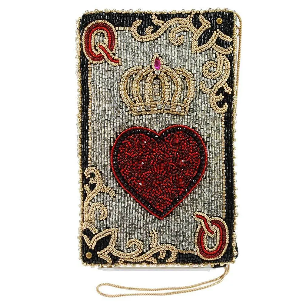 Mary Frances Queen of Hearts Card Handbag Crossbody Phone Bag Red Gold Purse NEW