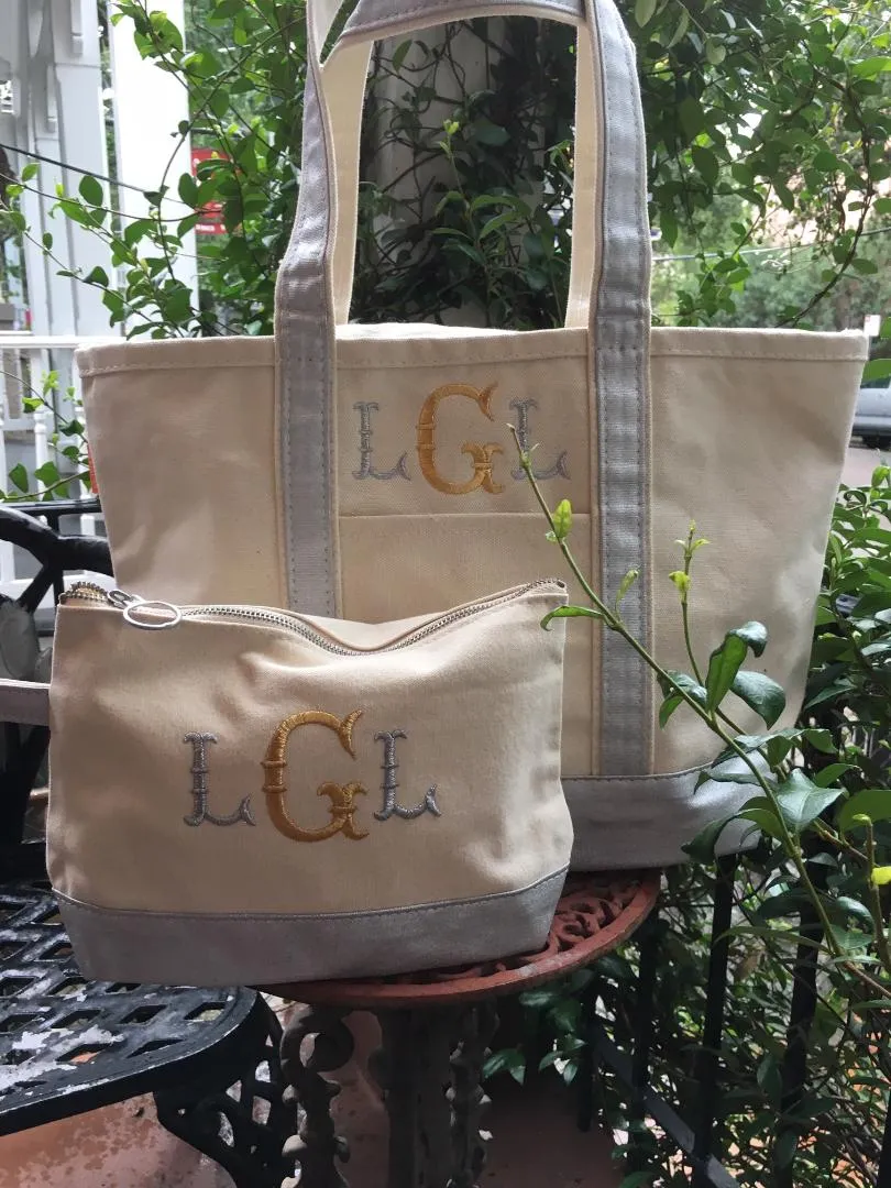 MONOGRAM METALLIC  CANVAS MEDIUM NATURAL TOTE BAG