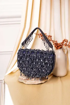 Navy Blue Zingming Hand-Embroidered Clutch
