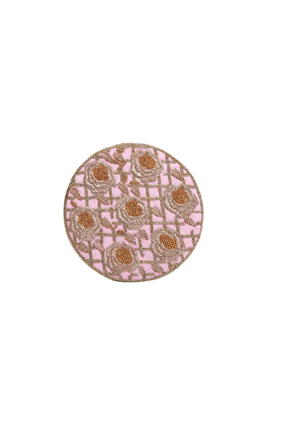 Pink Rose Hand-Embroidered Clutch