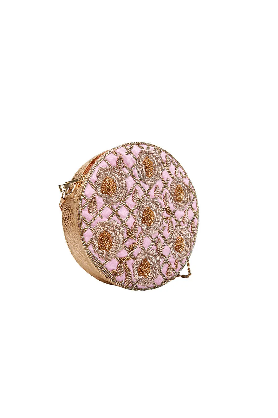 Pink Rose Hand-Embroidered Clutch