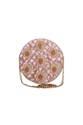 Pink Rose Hand-Embroidered Clutch