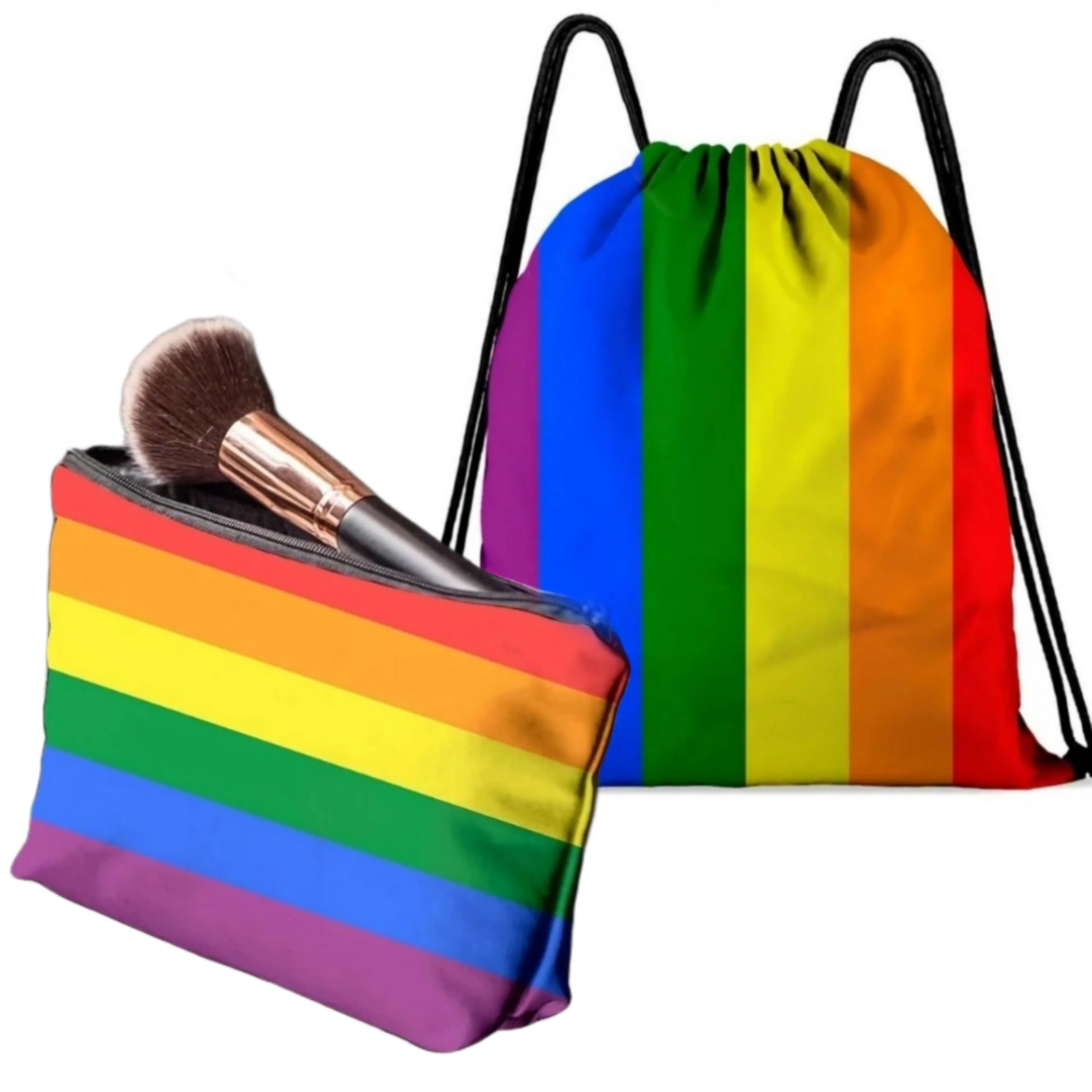 Pride Rainbow Drawstring Backpack & Makeup Bag Set | Unisex & Stylish!