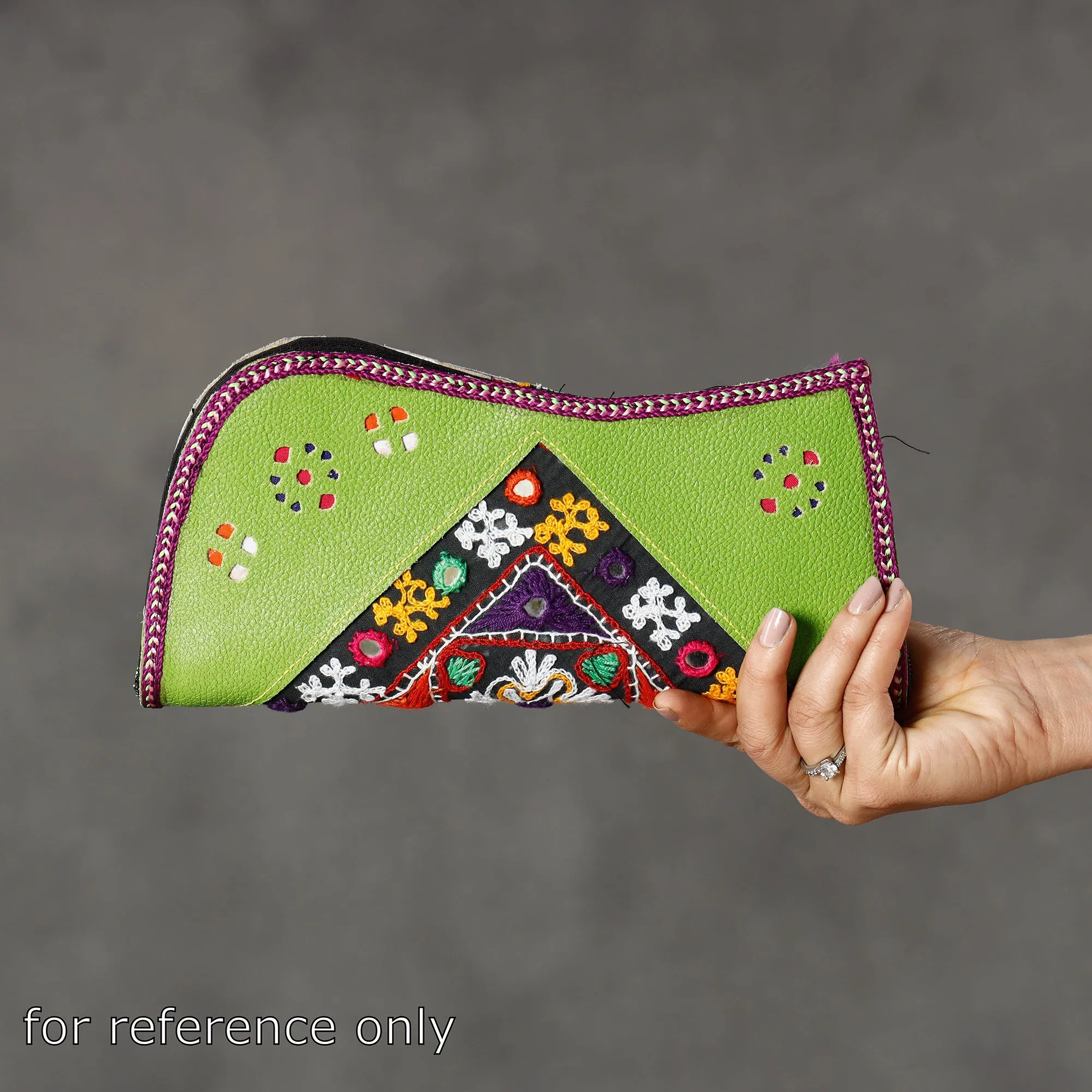 Purple - Handcrafted Kutch Embroidery Leather Clutch / Wallet
