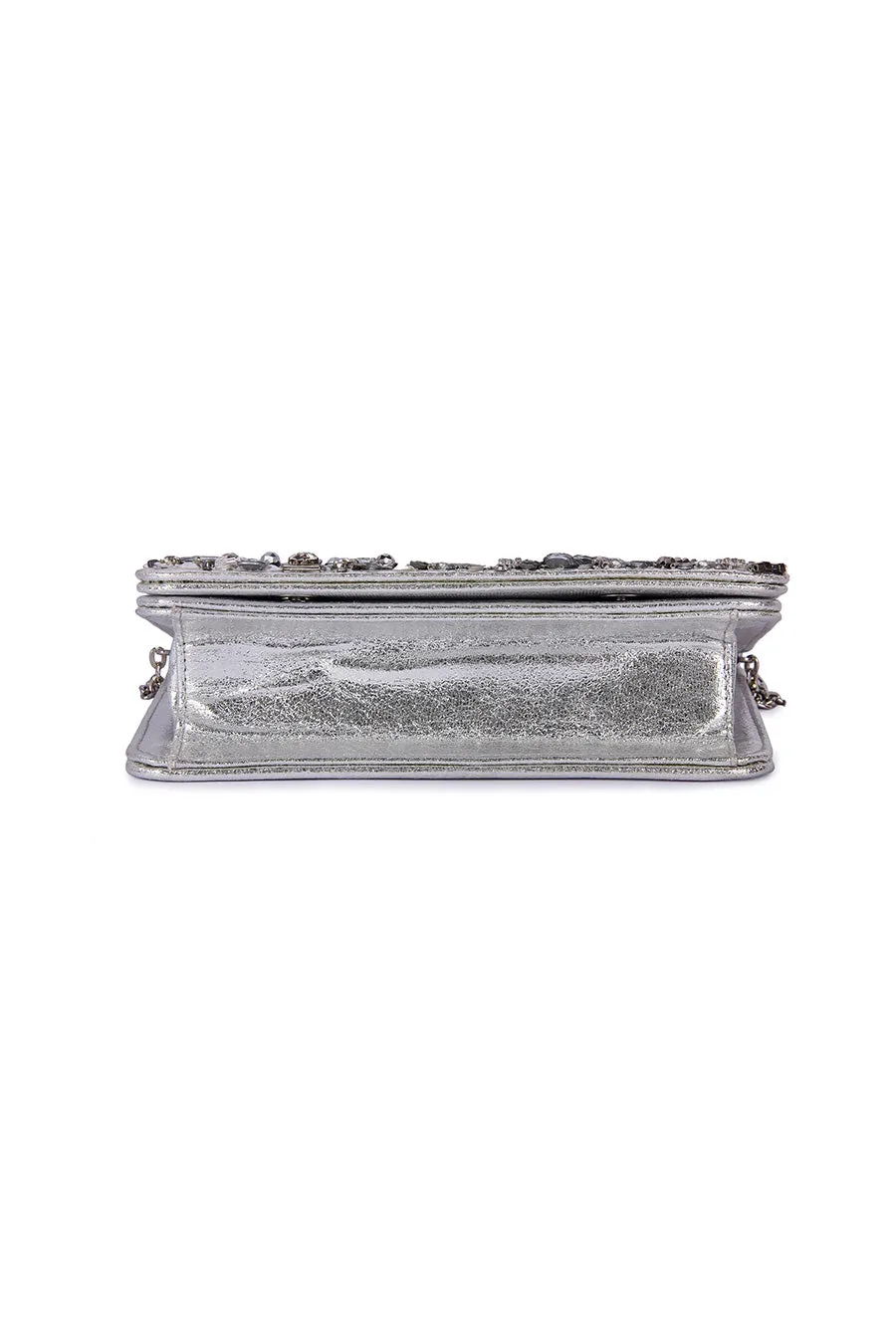 Silver Sheel Hand-Embroidered Clutch