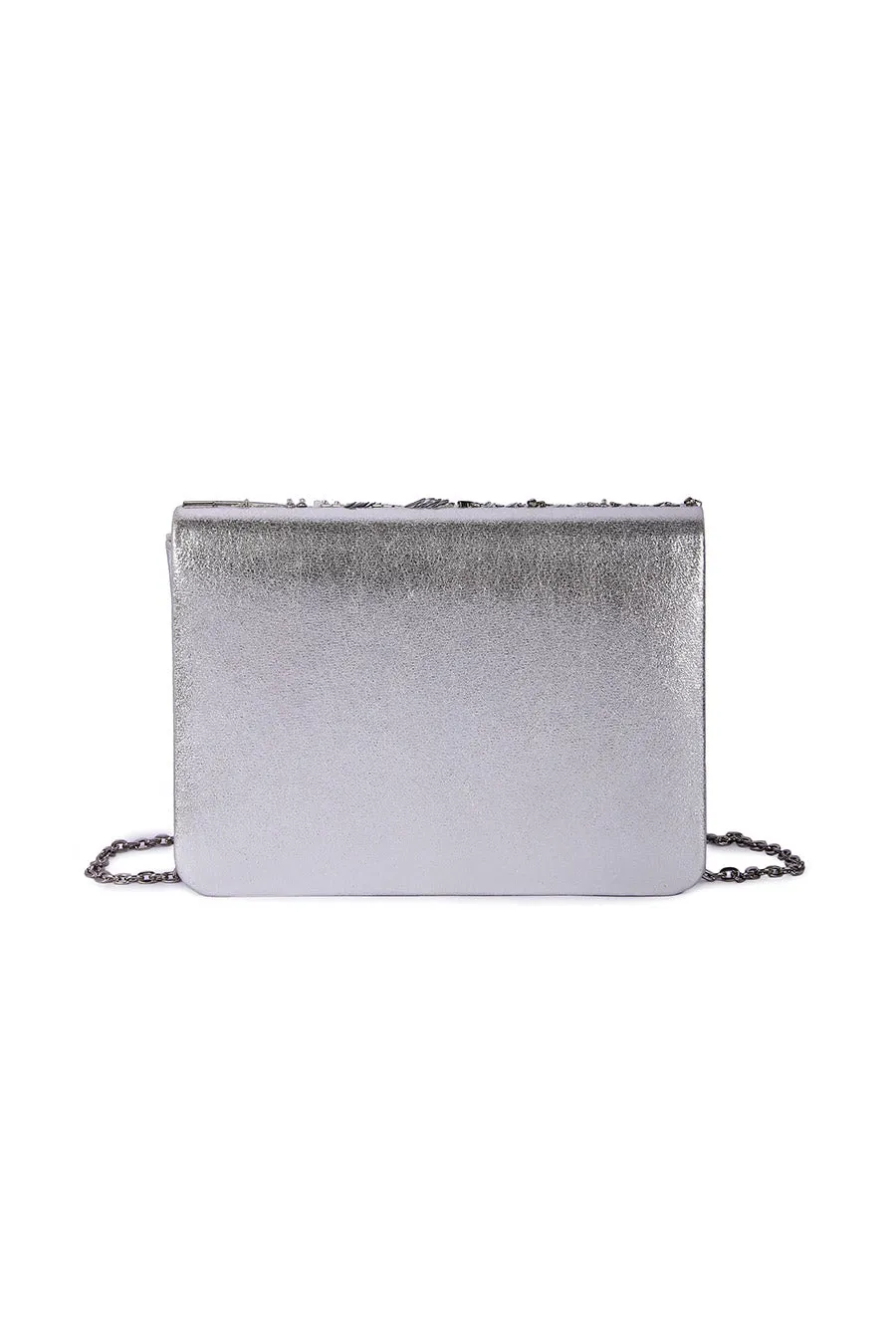 Silver Sheel Hand-Embroidered Clutch