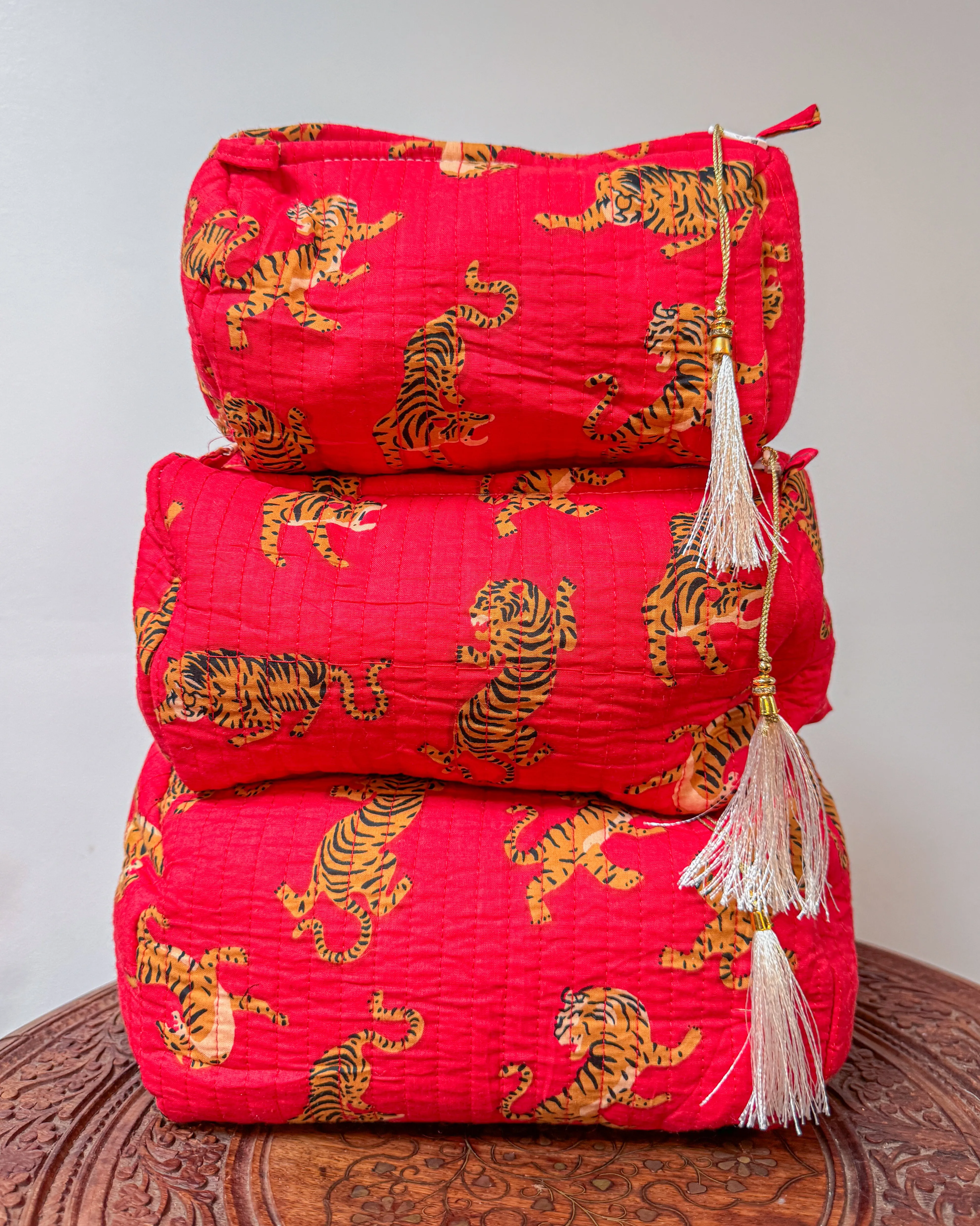 Tiger red l Handmade Quilted Cotton Bag