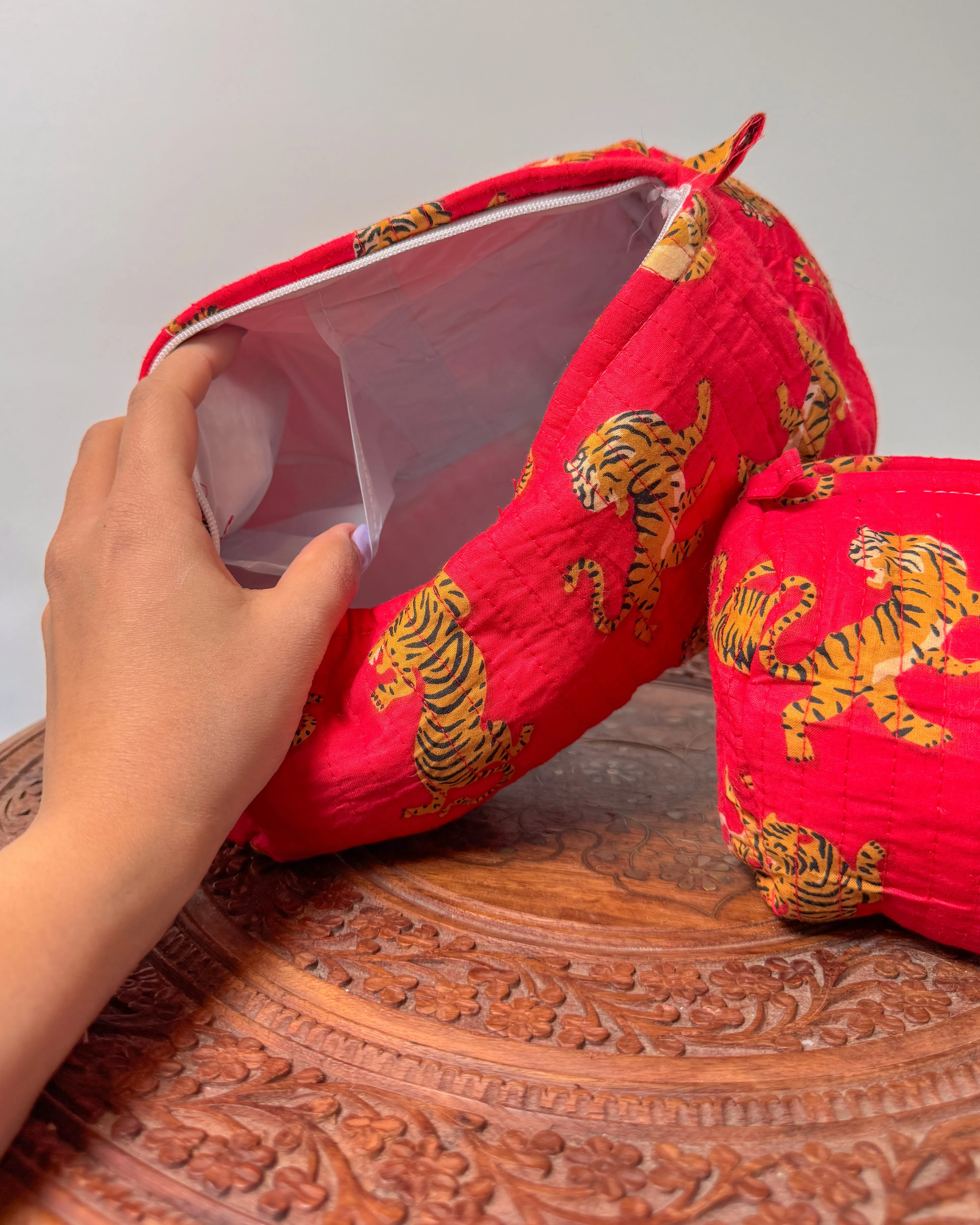 Tiger red l Handmade Quilted Cotton Bag