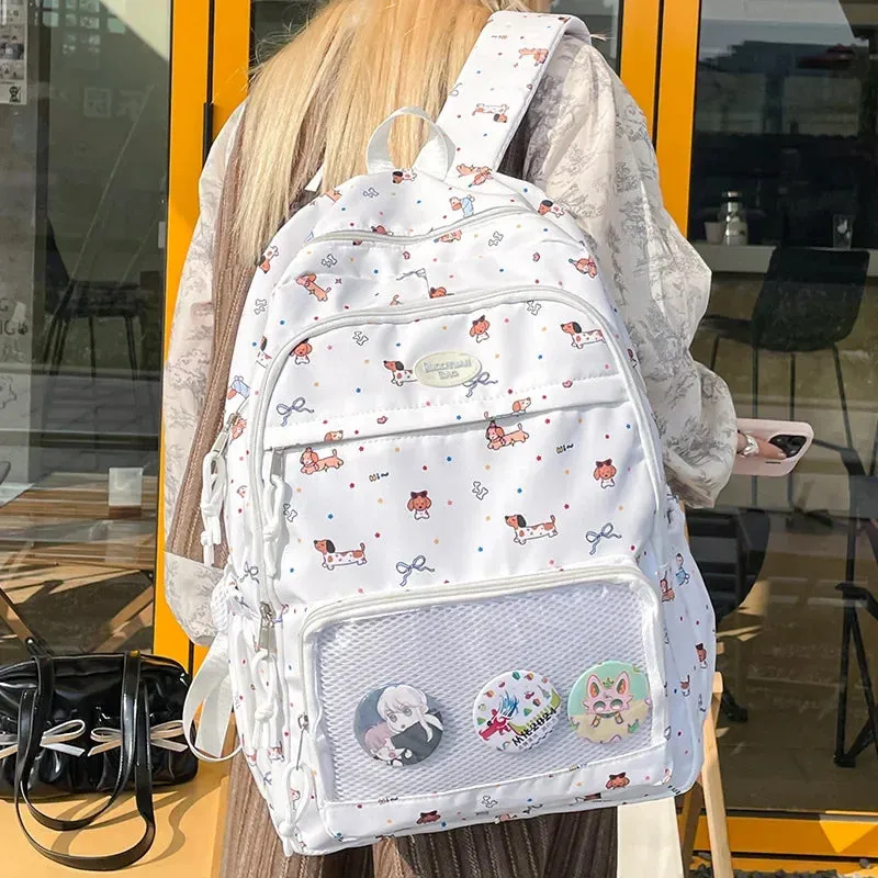 Uakiss Kawaii Funny Women Backpacks Harajuku Aesthetic Large Capacity Commute Ita Bag Female Cartoon Dog Print Students Mochilas